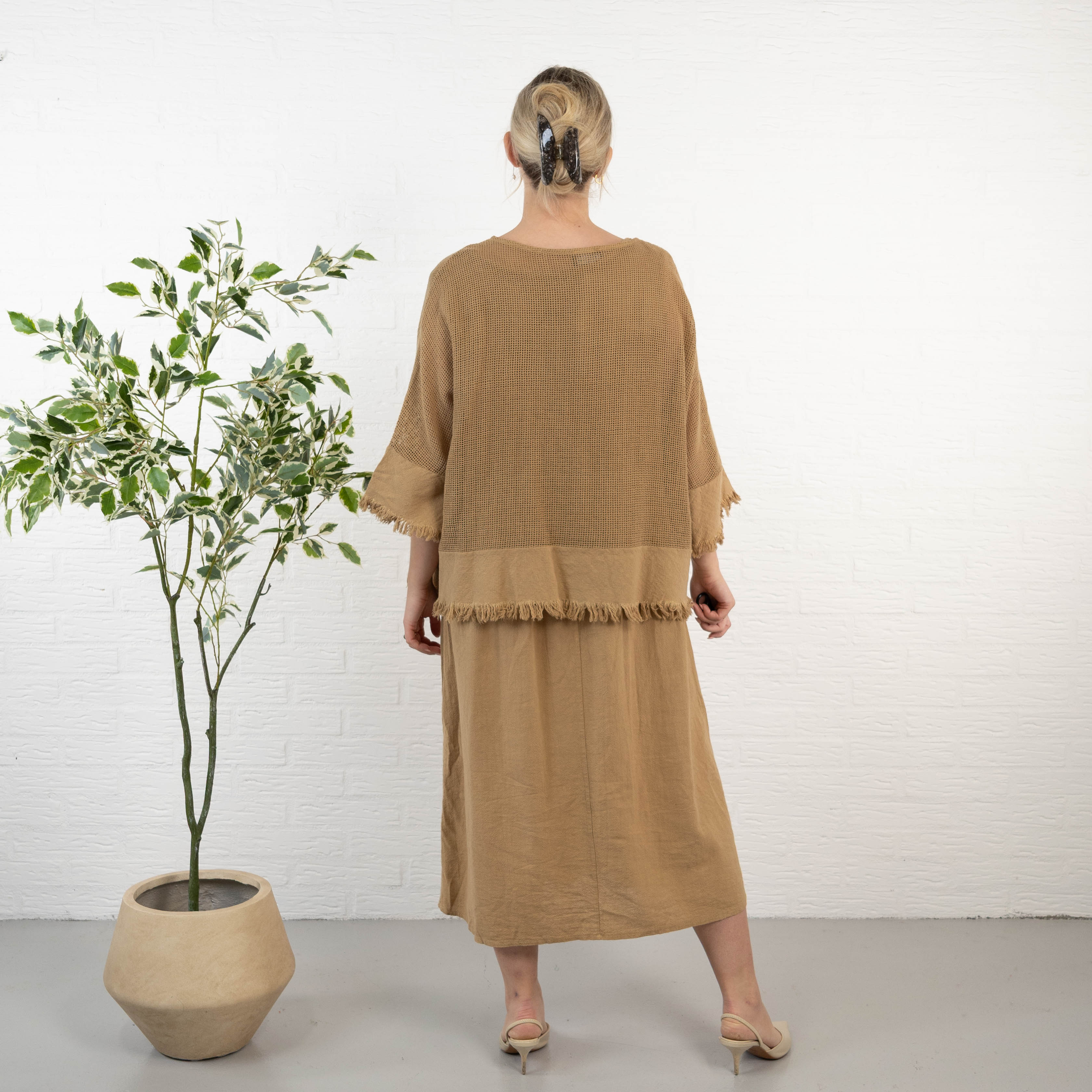 Lucy ægte hør kjole, Camel