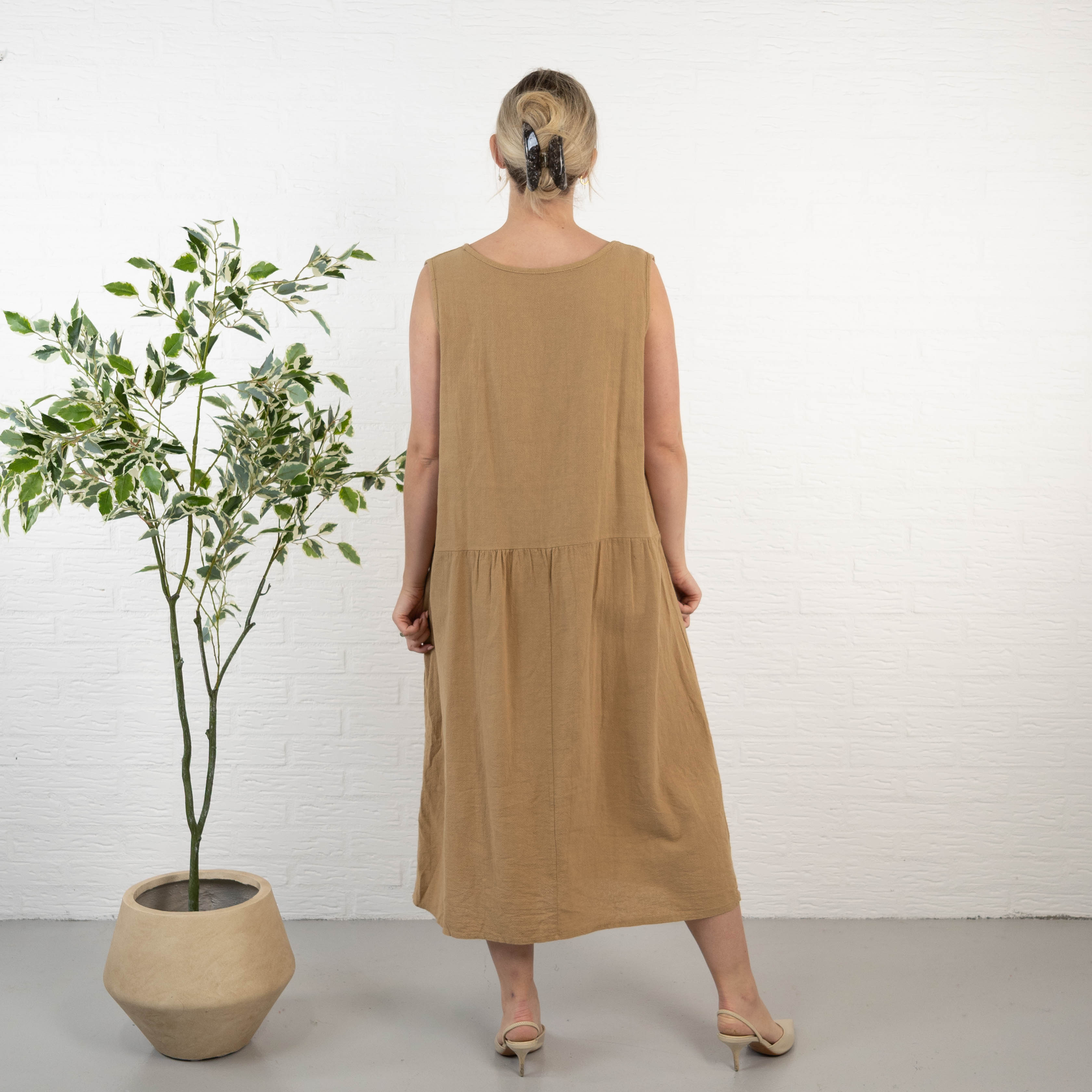 Lucy ægte hør kjole, Camel