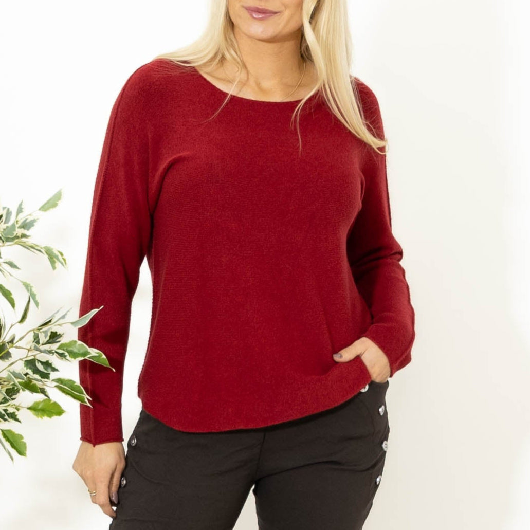 Klara rundhals strik, Vinrød