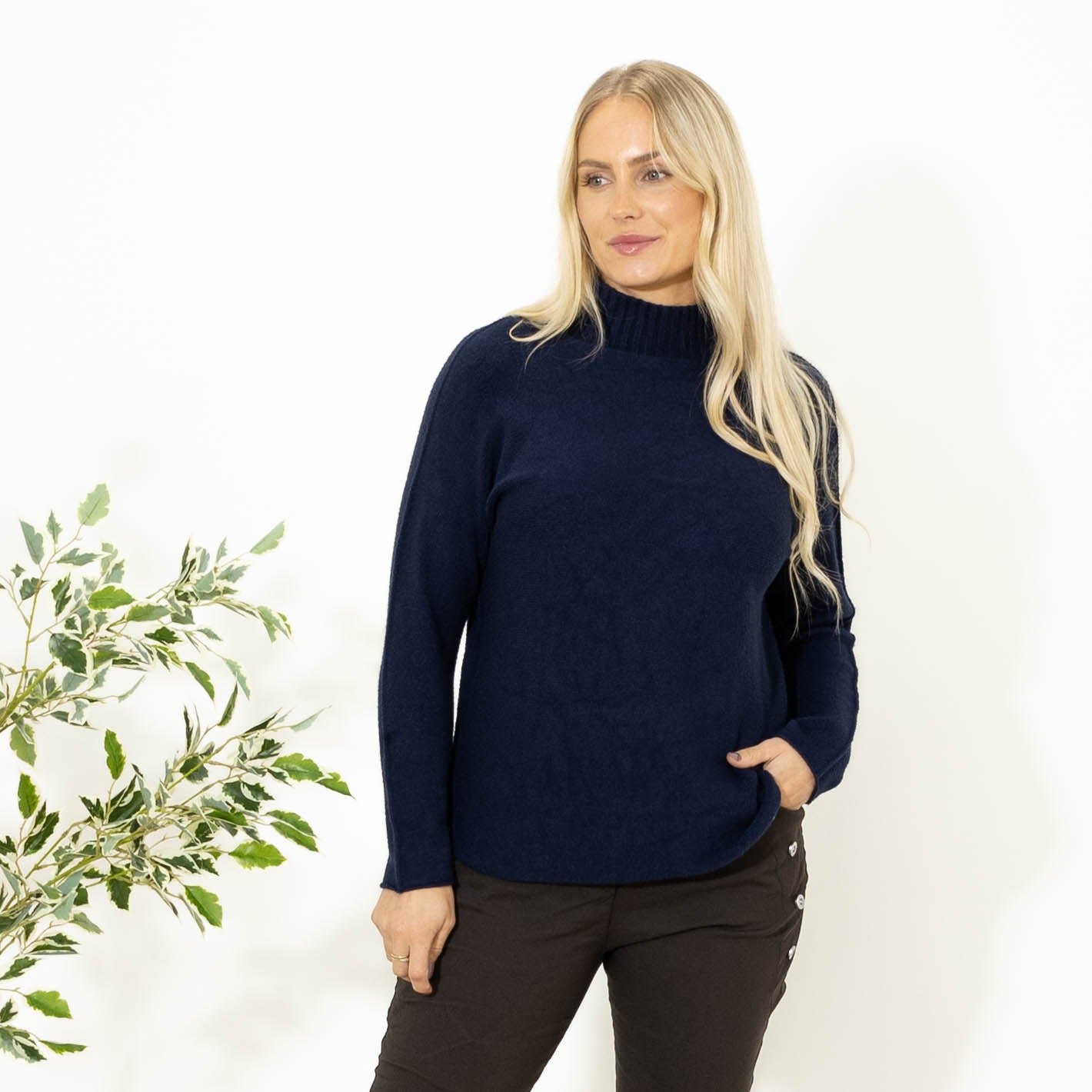 Babette strik m. turtleneck, Navy