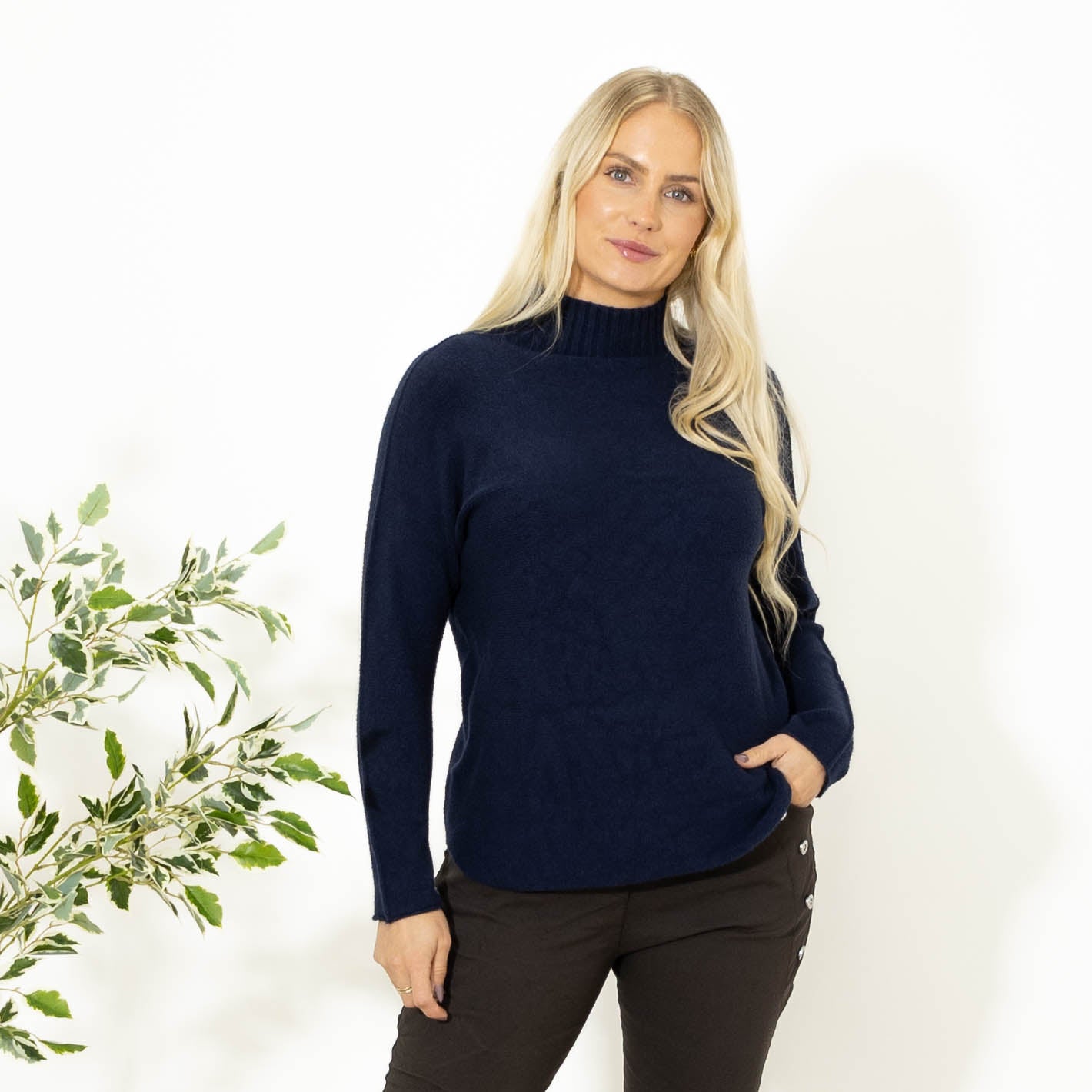 Babette strik m. turtleneck, Navy