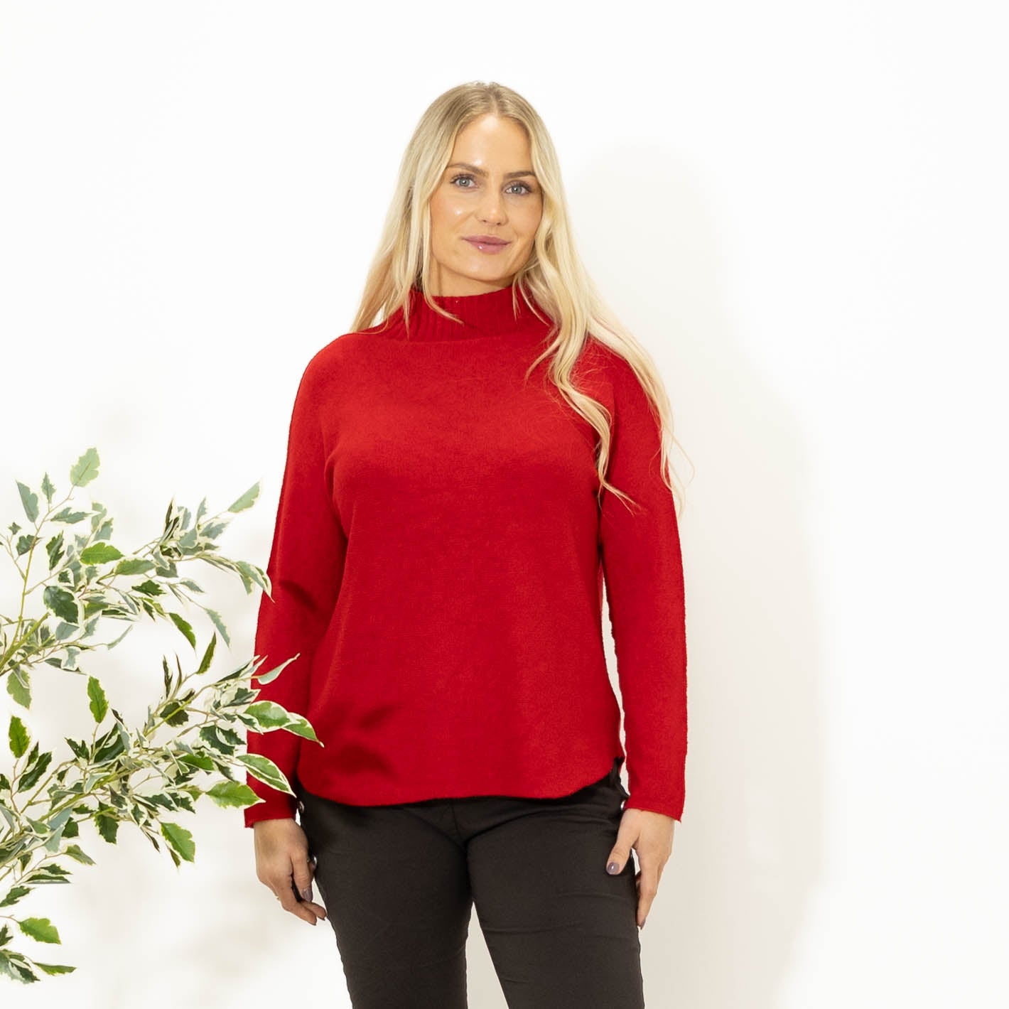 Babette strik m. turtleneck, Rød