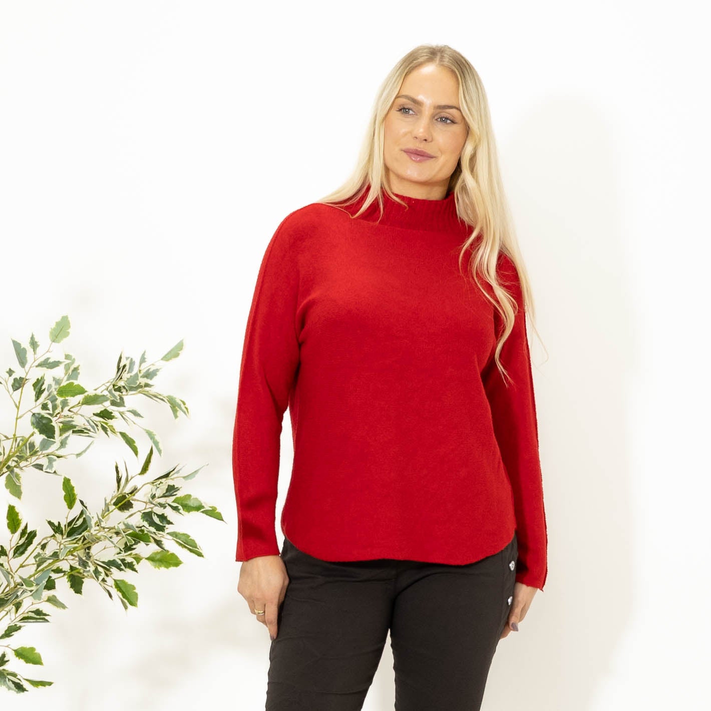 Babette strik m. turtleneck, Rød