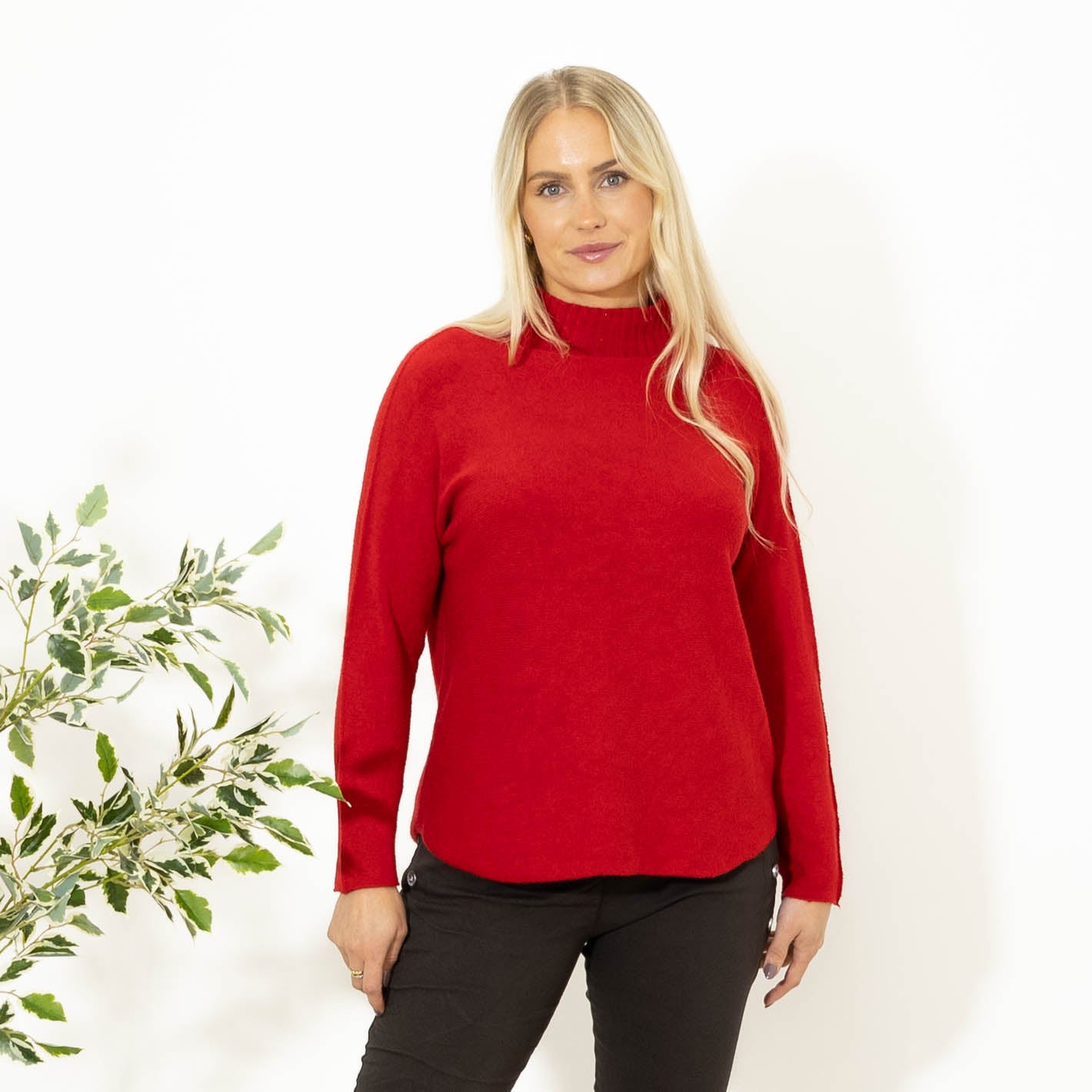 Babette strik m. turtleneck, Rød