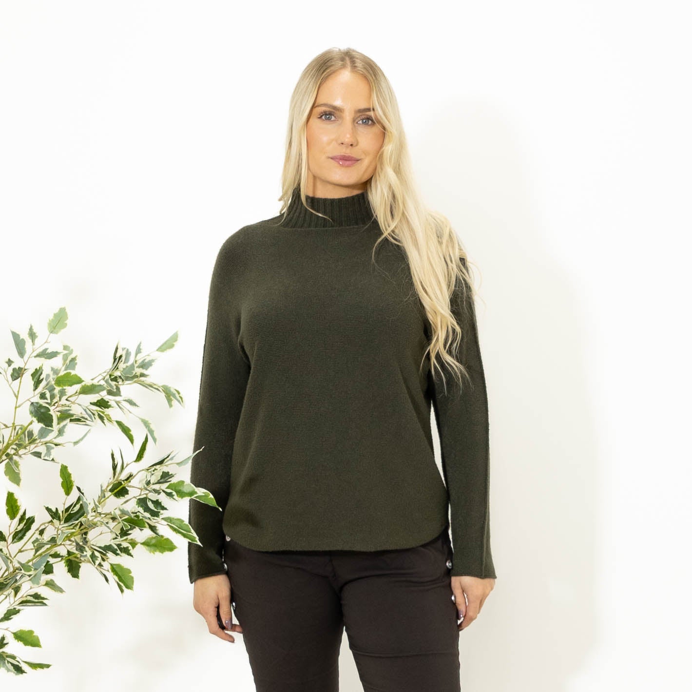 Babette strik m. turtleneck, Khaki