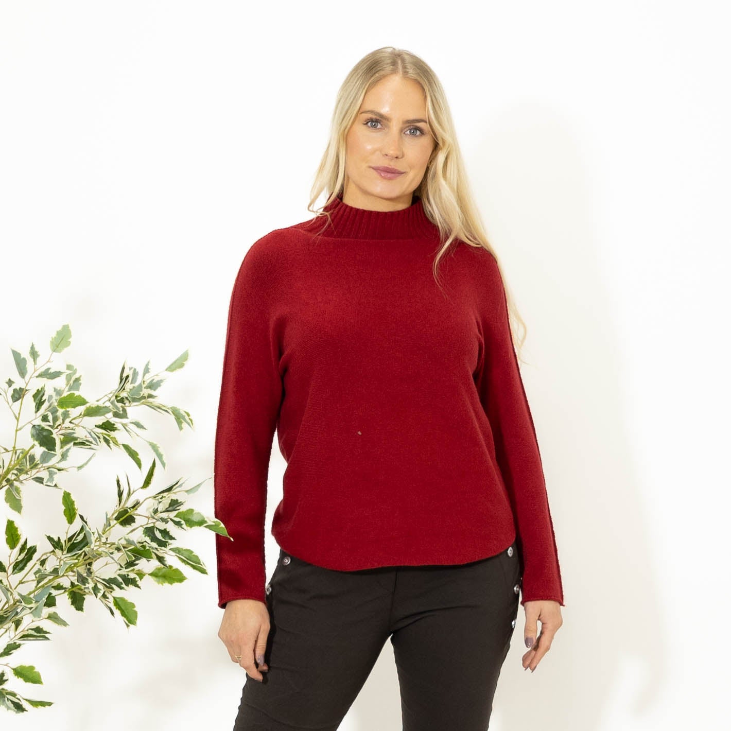 Babette strik m. turtleneck, Vinrød