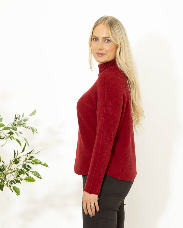 Babette strik m. turtleneck, Vinrød