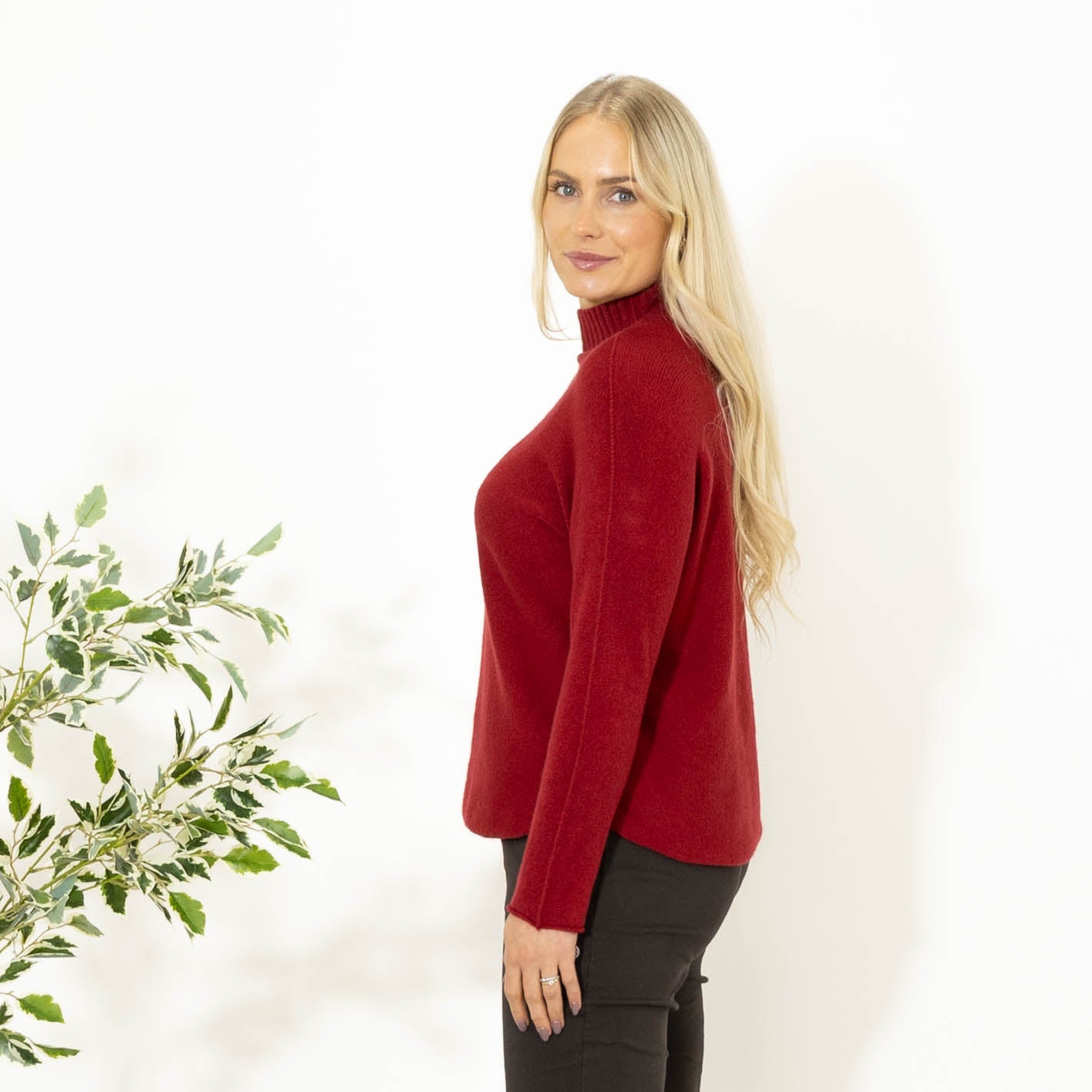 Babette strik m. turtleneck, Vinrød