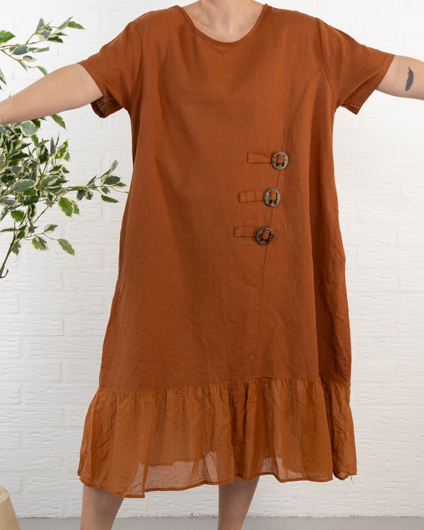 Shaki ægte hør kjole, Rust