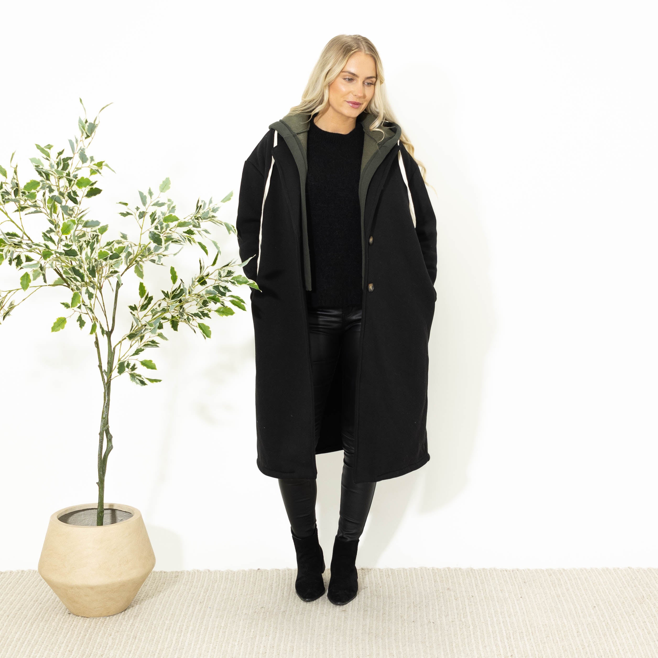 Oline sweatshirt m. hoodie, Sort