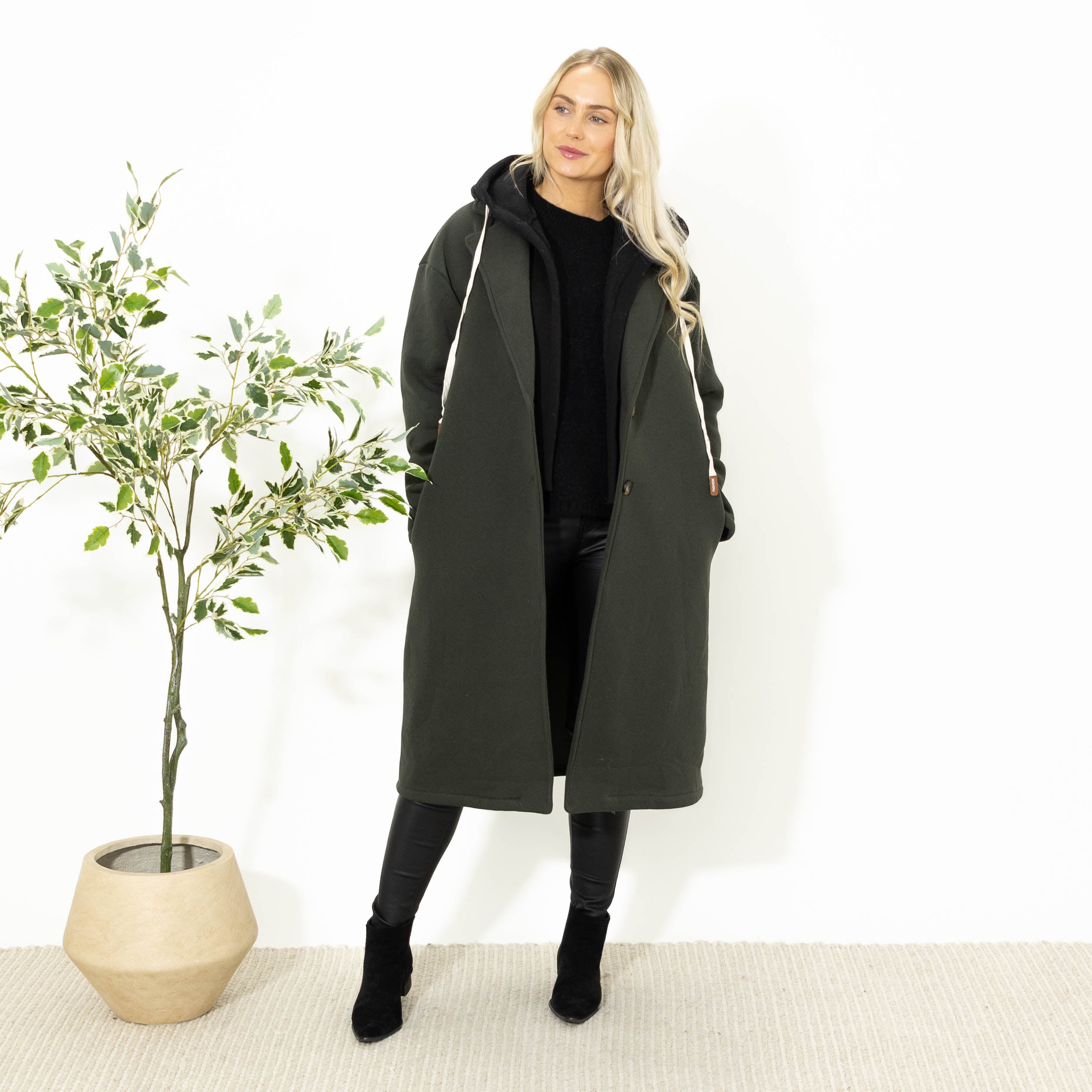 Oline sweatshirt m. hoodie, Khaki