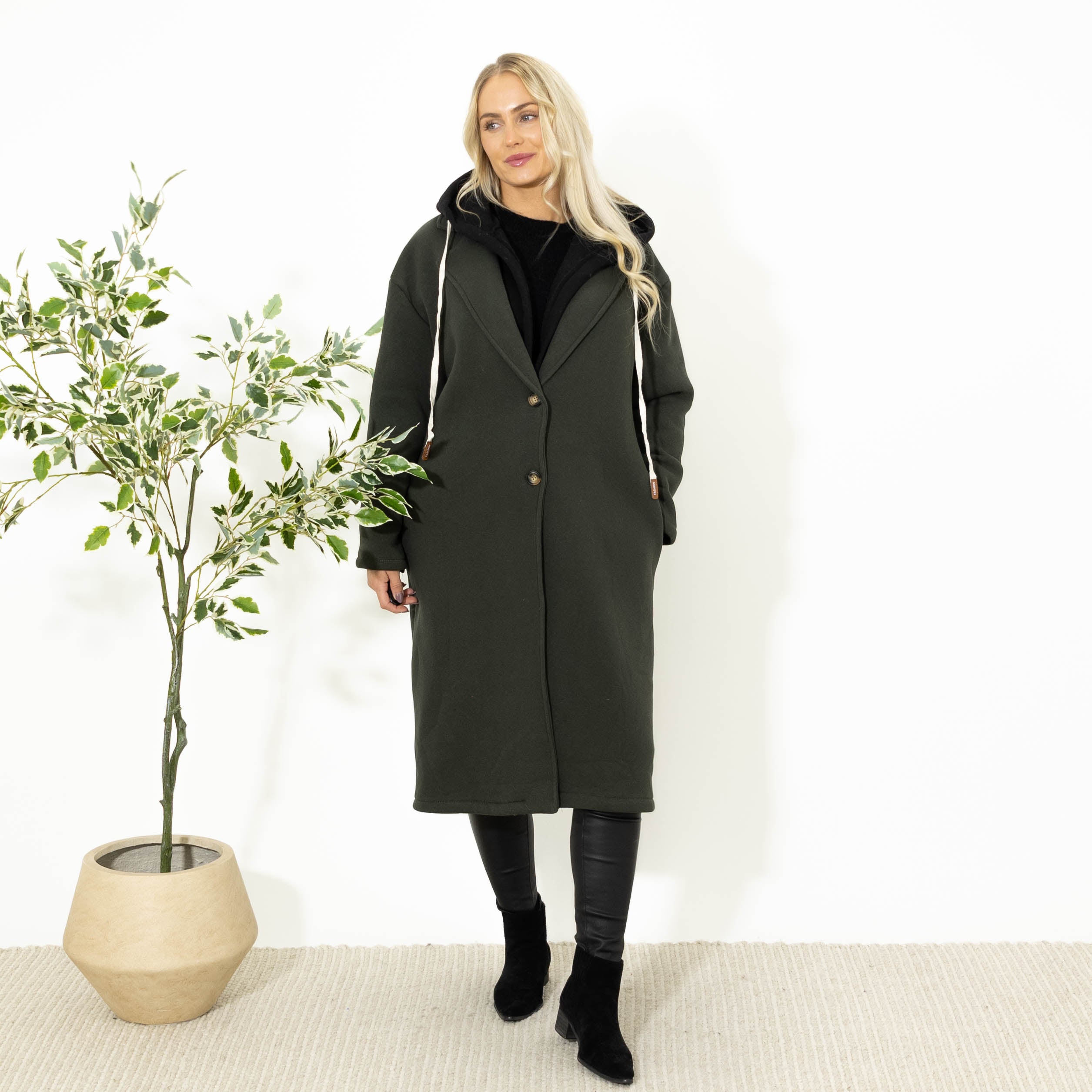 Oline sweatshirt m. hoodie, Khaki