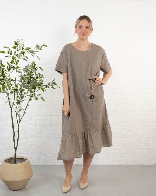 Shaki ægte hør kjole, Taupe