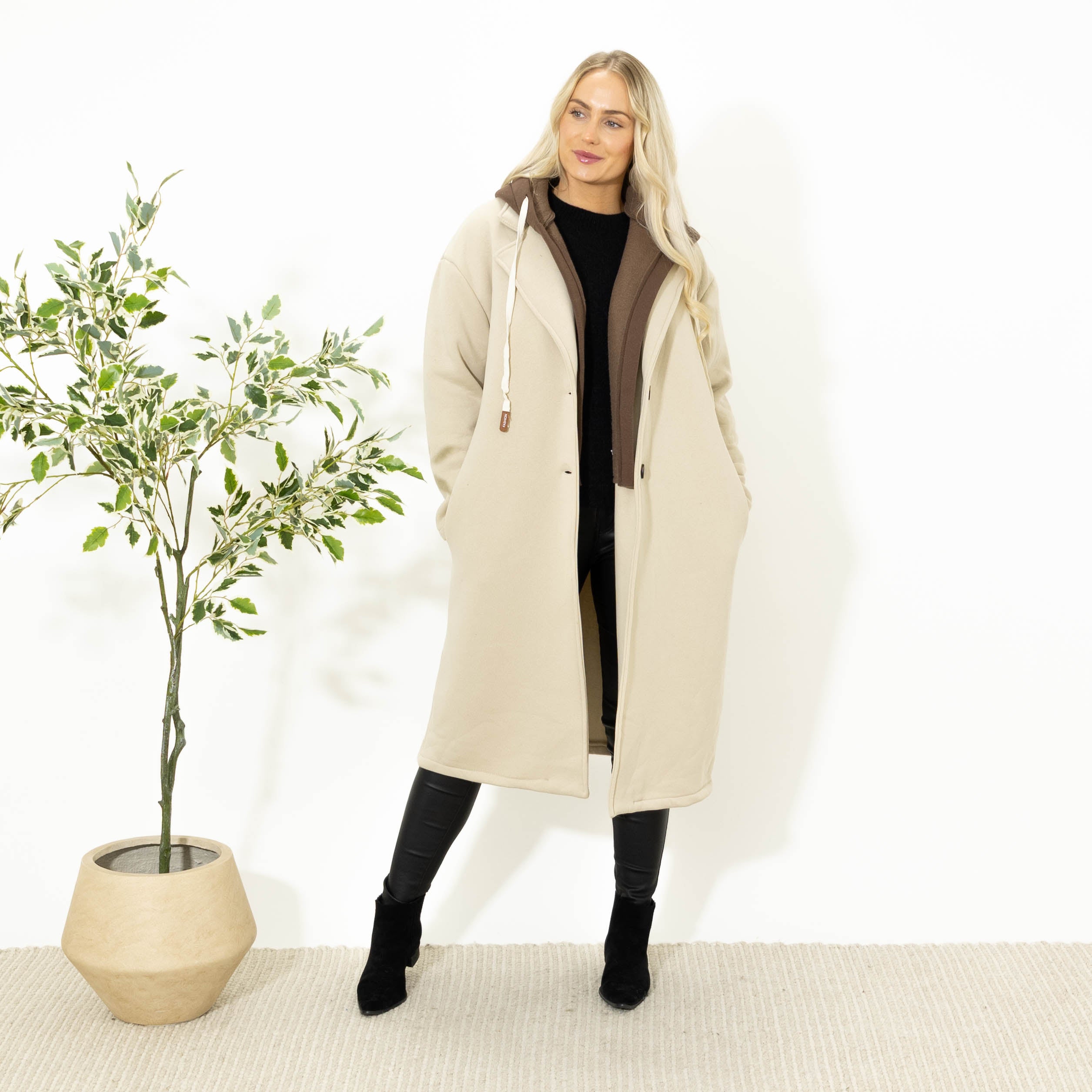 Oline sweatshirt m. hoodie, Beige