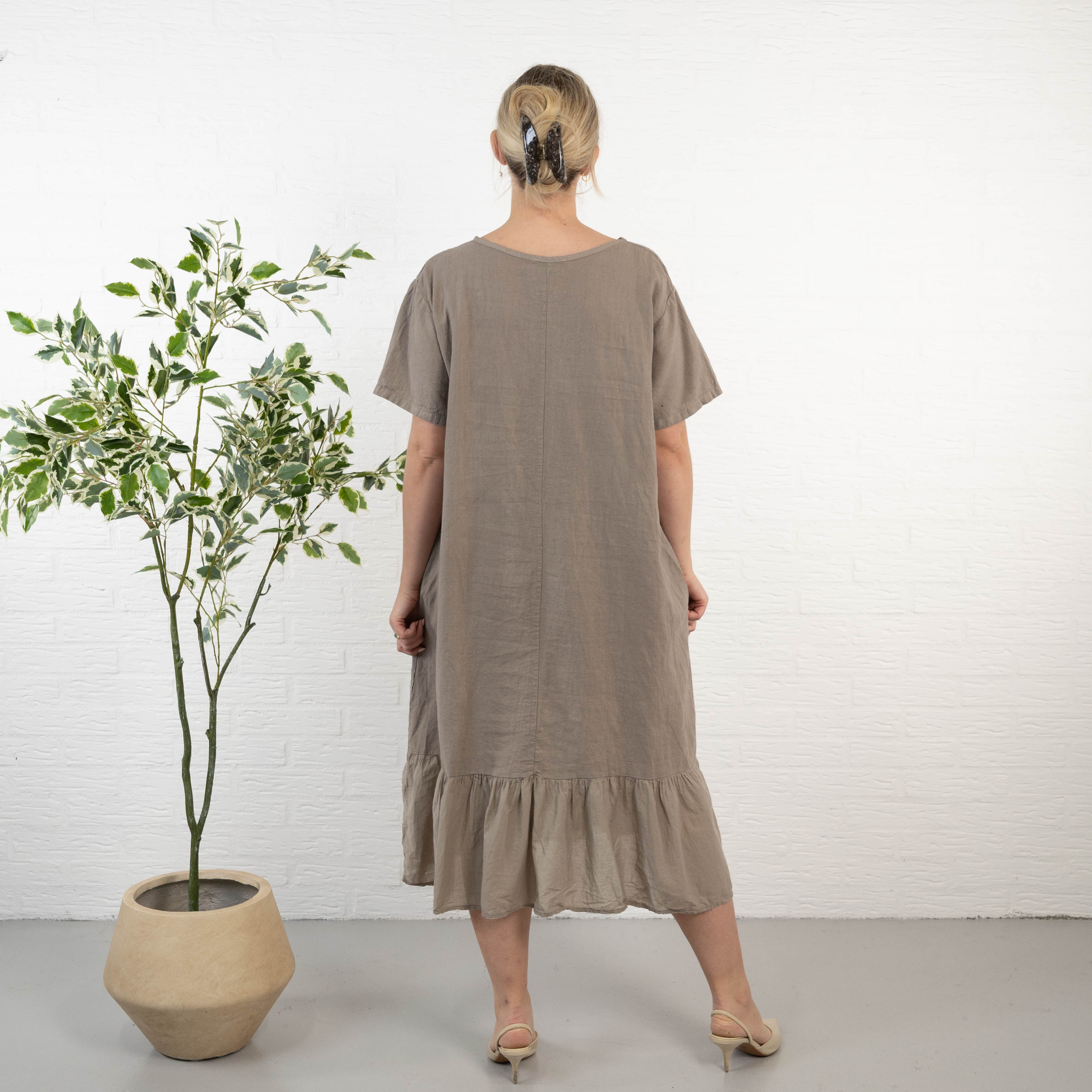 Shaki ægte hør kjole, Taupe