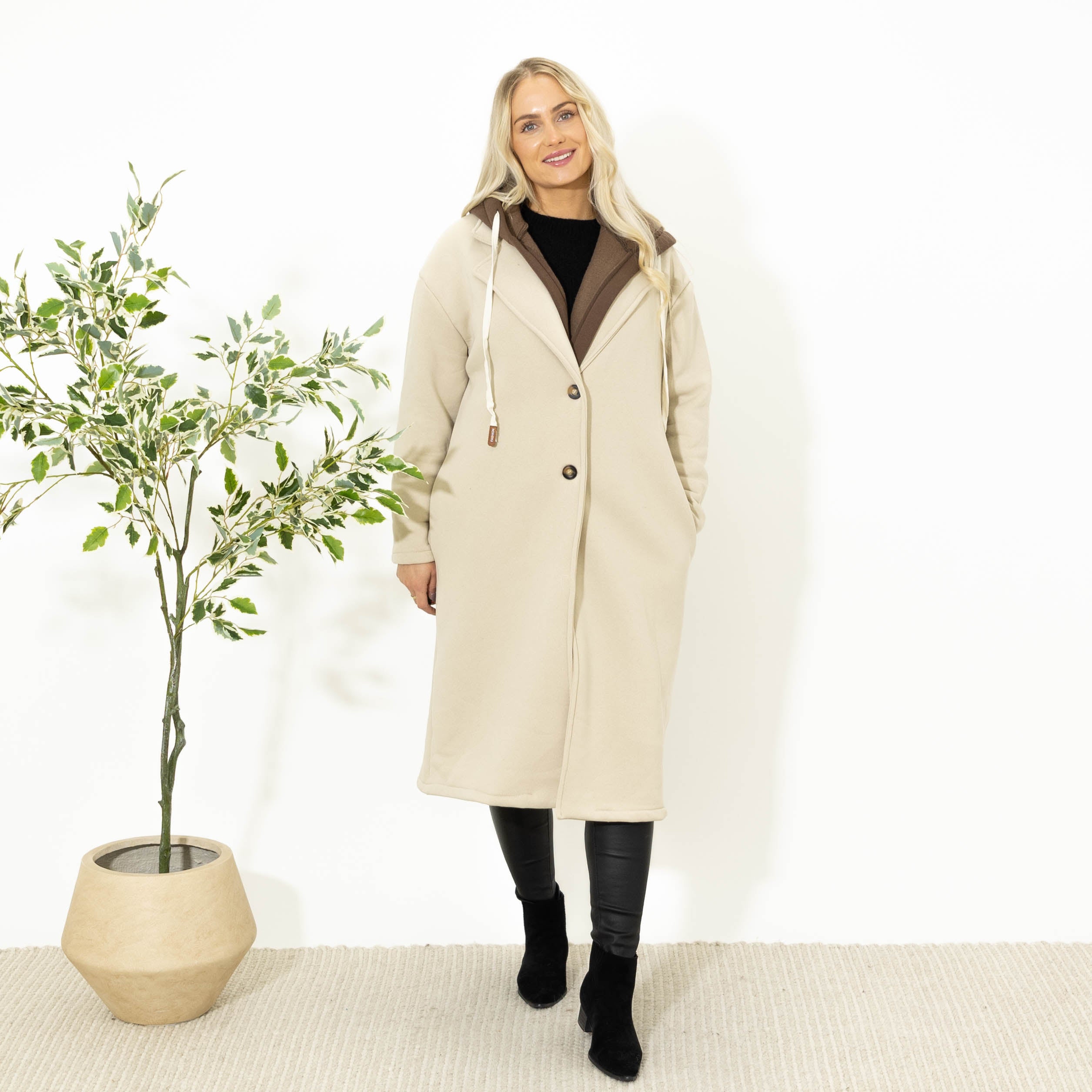 Oline sweatshirt m. hoodie, Beige