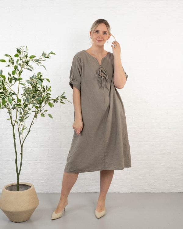 Clarise ægte hør kjole, Taupe