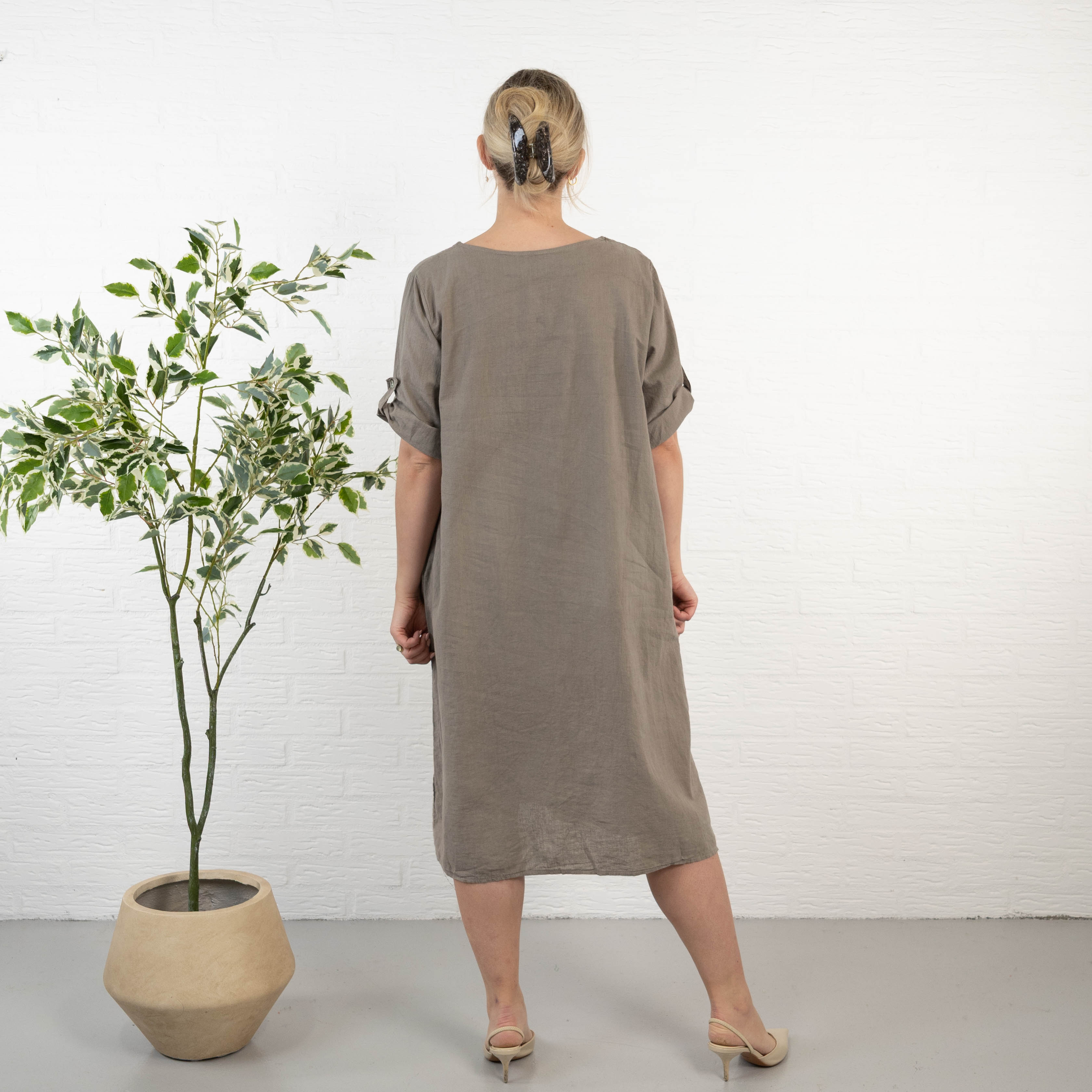 Clarise ægte hør kjole, Taupe