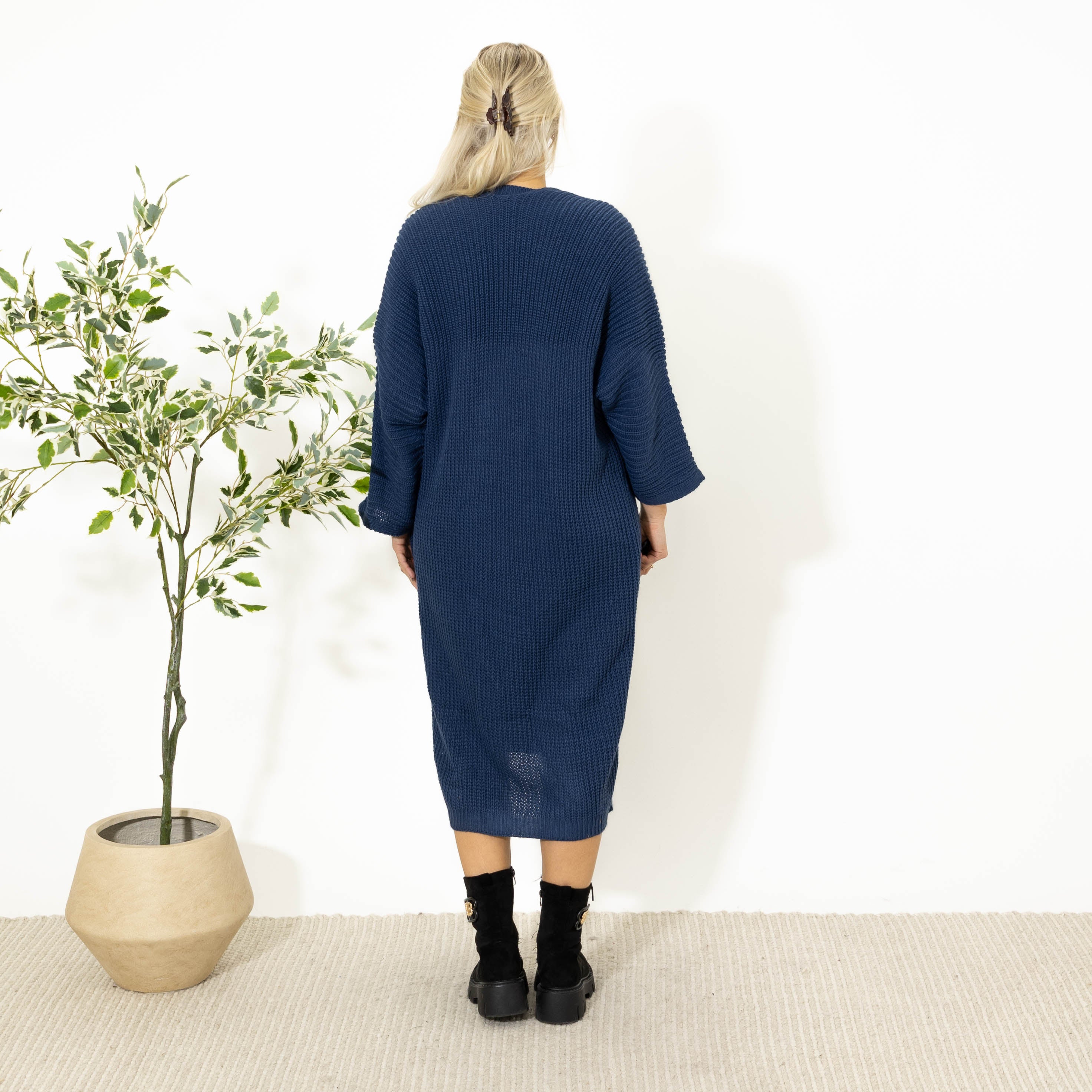 Enja strik sæt. kjole+cardigan, Dueblå