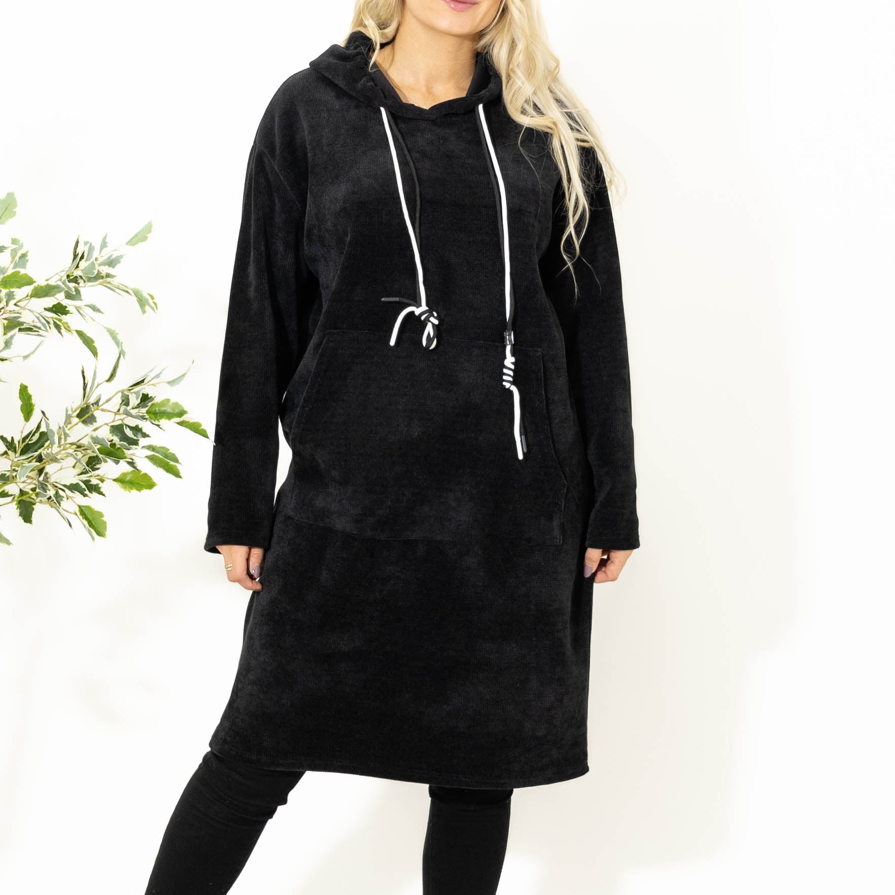Kisser tunikakjole m. hoodie, Sort
