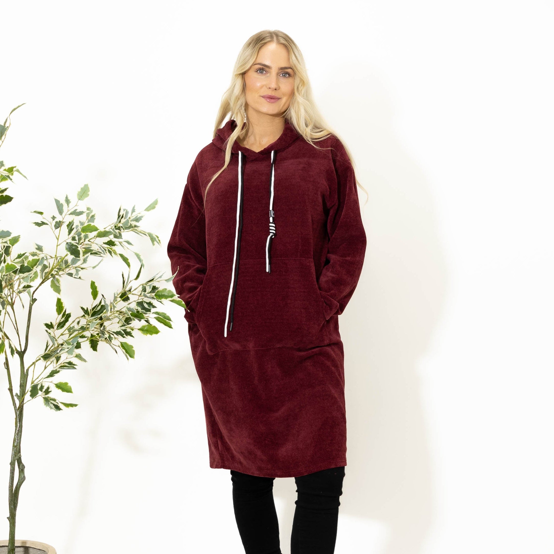 Kisser tunikakjole m. hoodie, Bordeaux