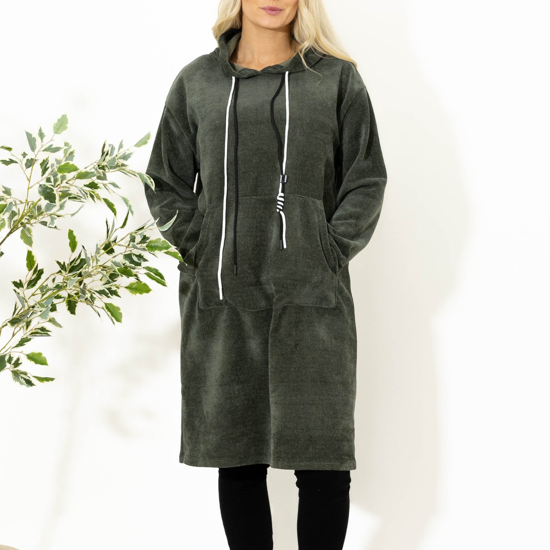Kisser tunikakjole m. hoodie, Khaki