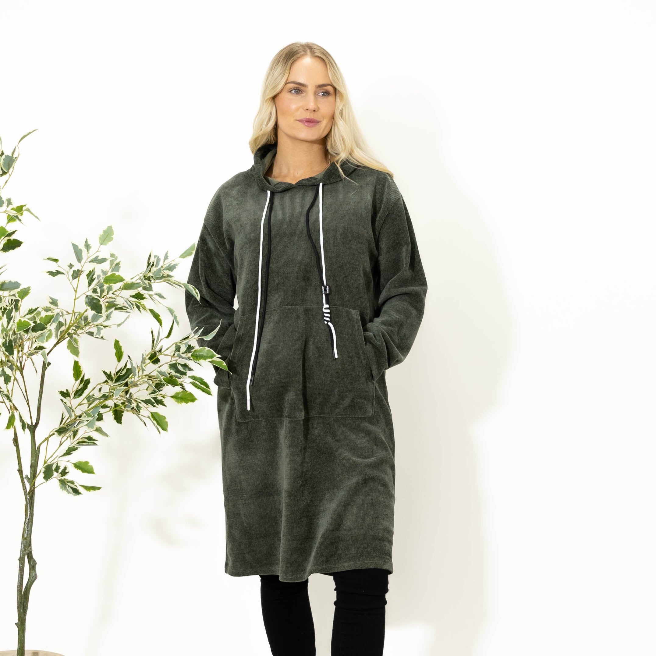 Kisser tunikakjole m. hoodie, Khaki