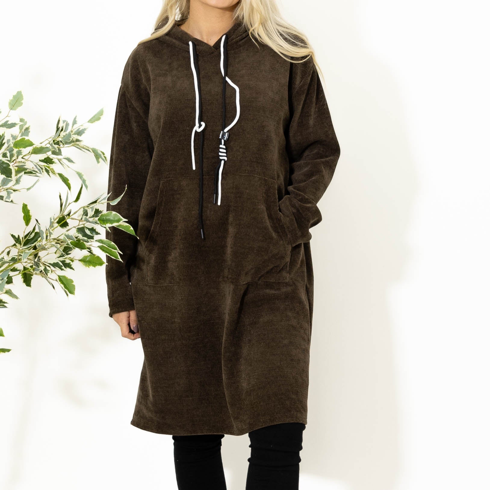 Kisser tunikakjole m. hoodie, Choko