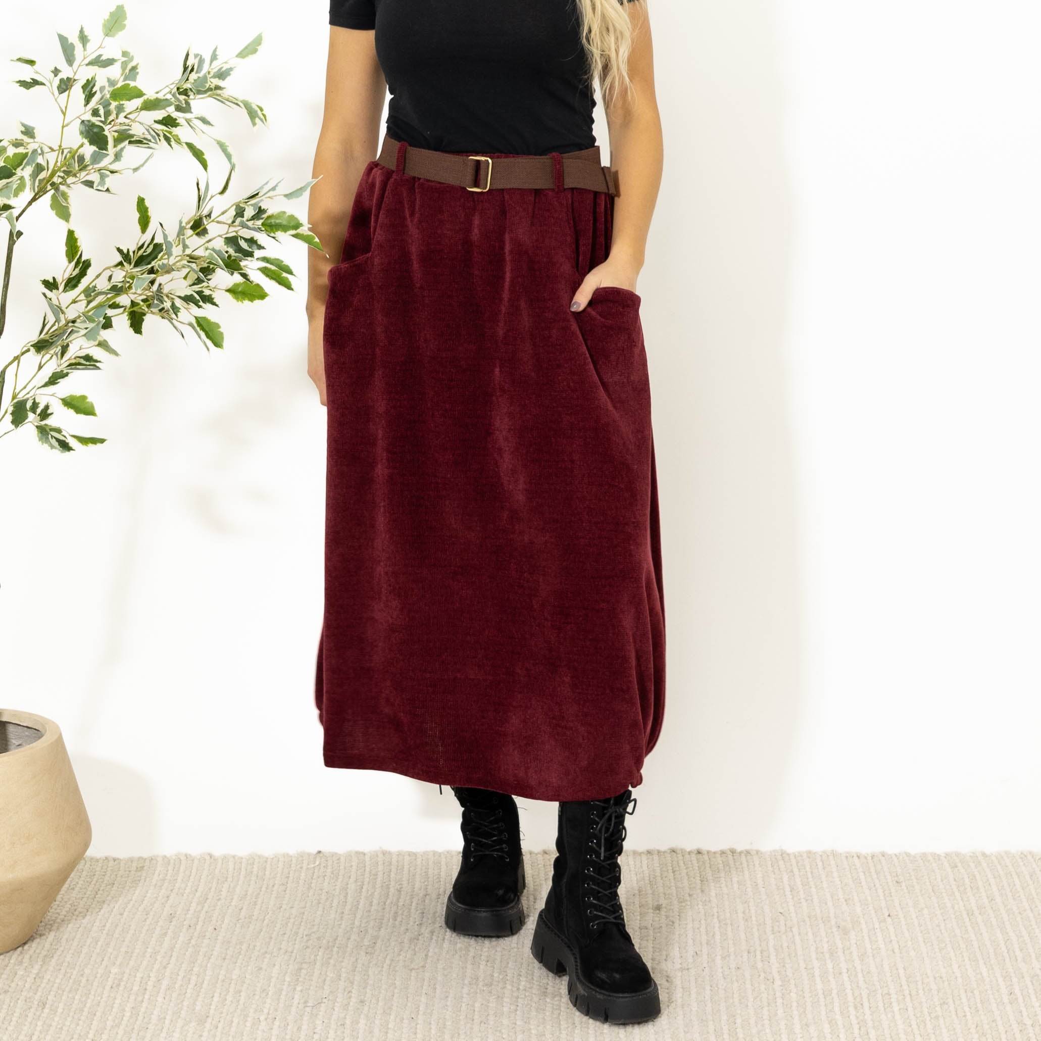 Becky nederdel m. bælte, Bordeaux