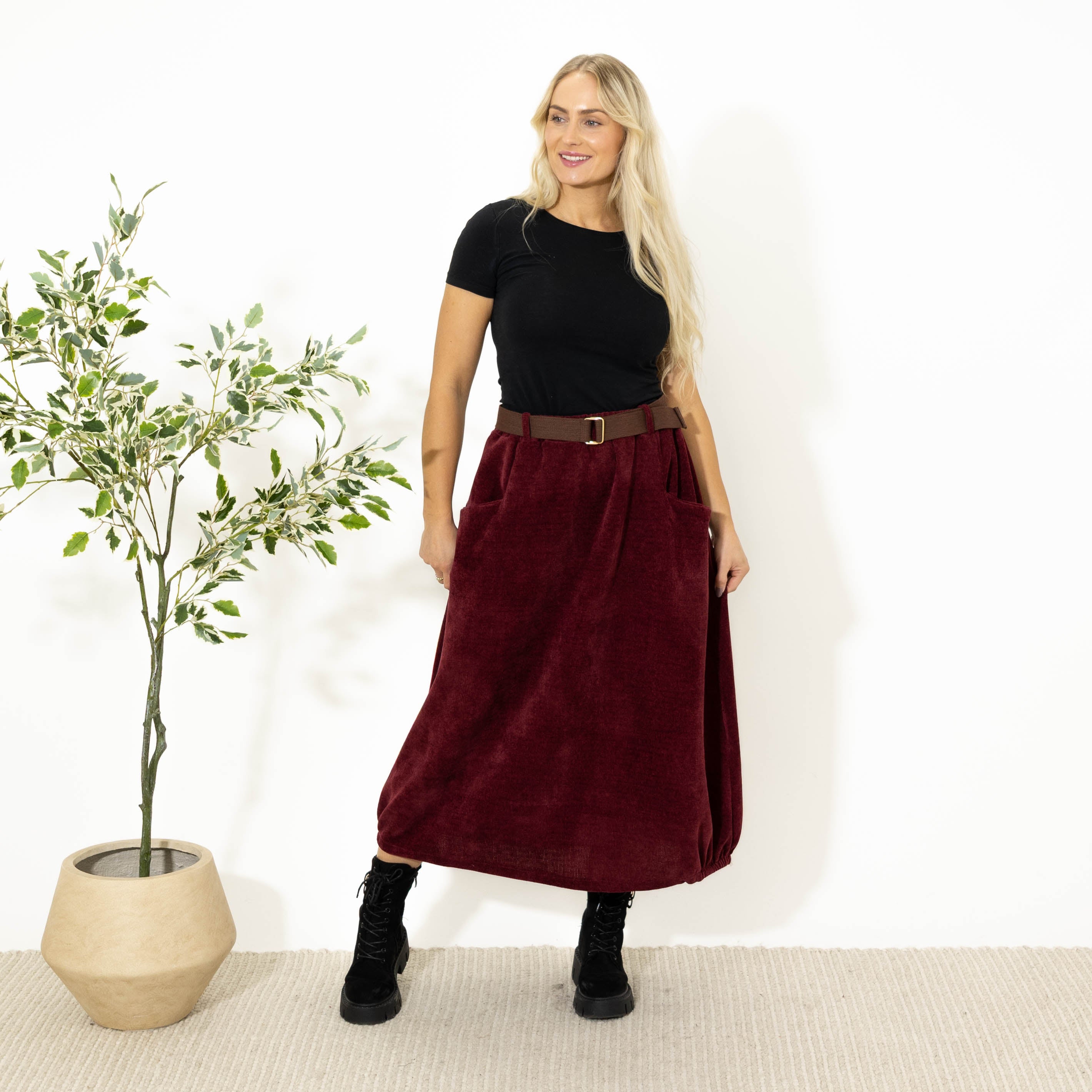 Becky nederdel m. bælte, Bordeaux