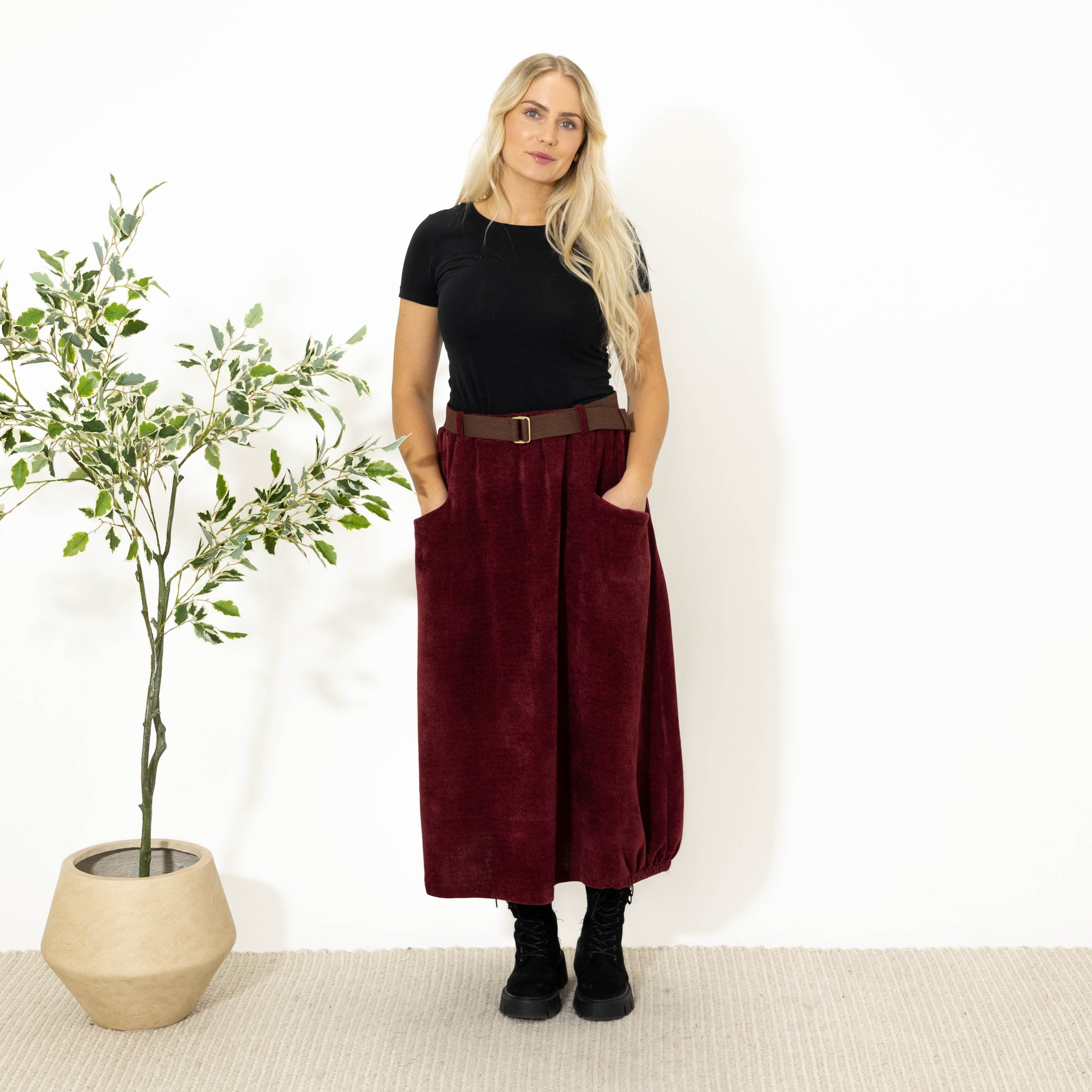 Becky nederdel m. bælte, Bordeaux