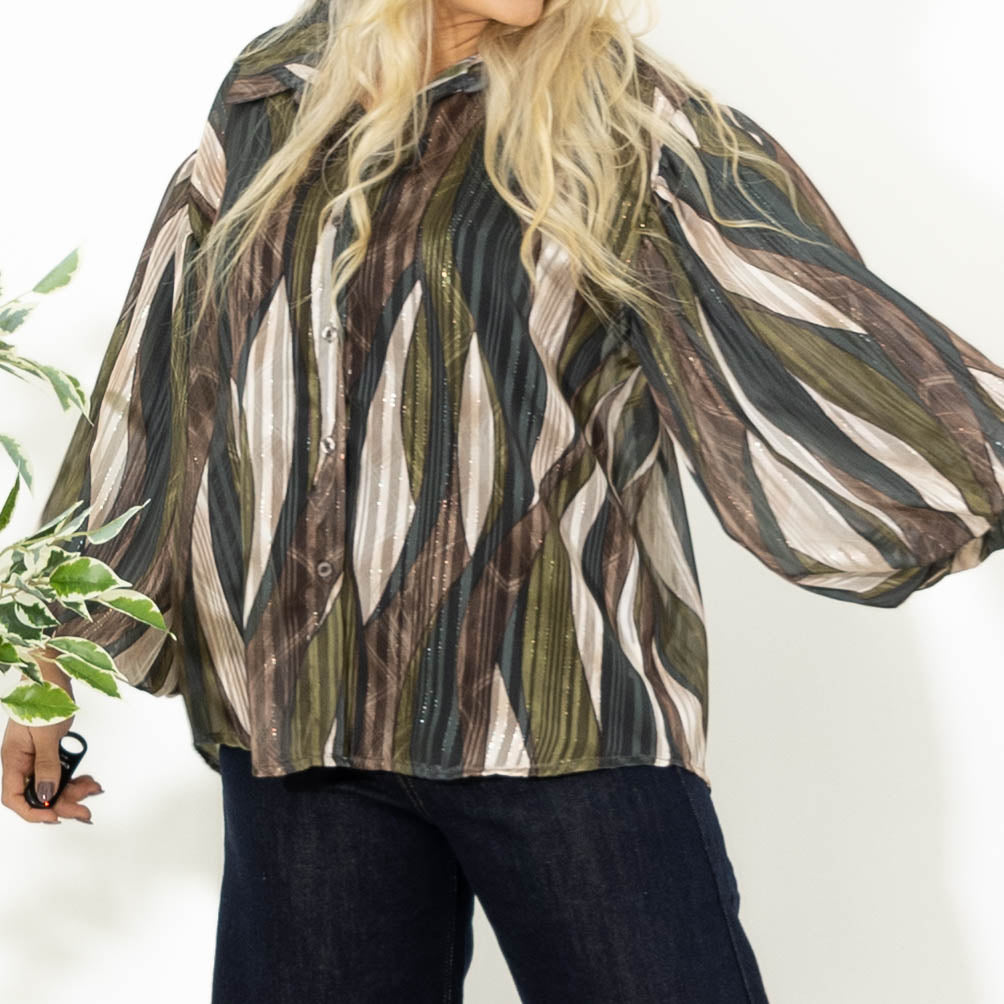 Kimmi skjorte m. ballonærmer, Khaki