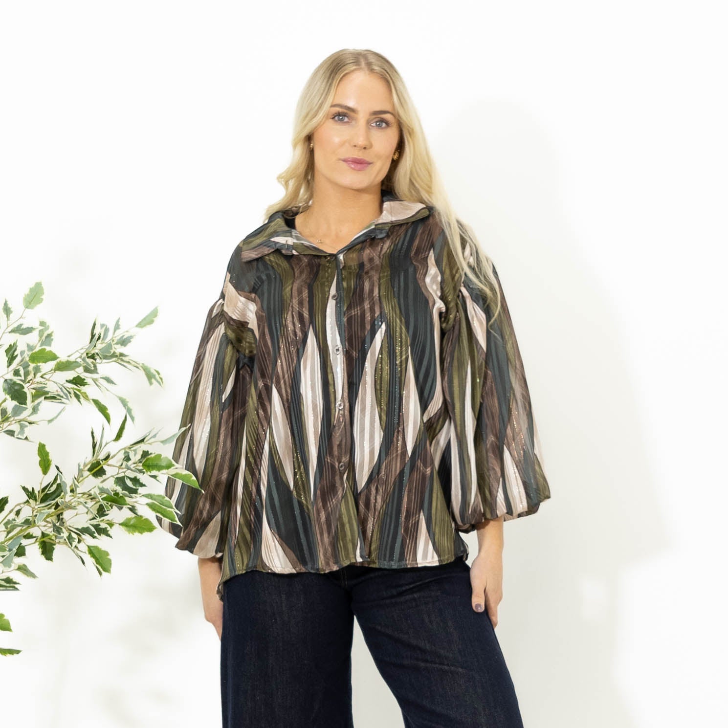 Kimmi skjorte m. ballonærmer, Khaki