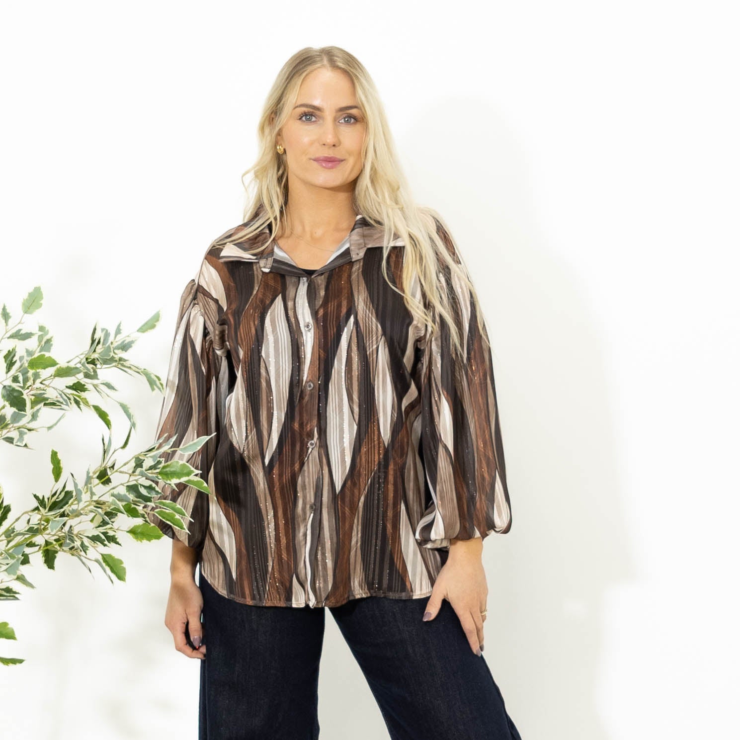 Kimmi skjorte m. ballonærmer, Choko