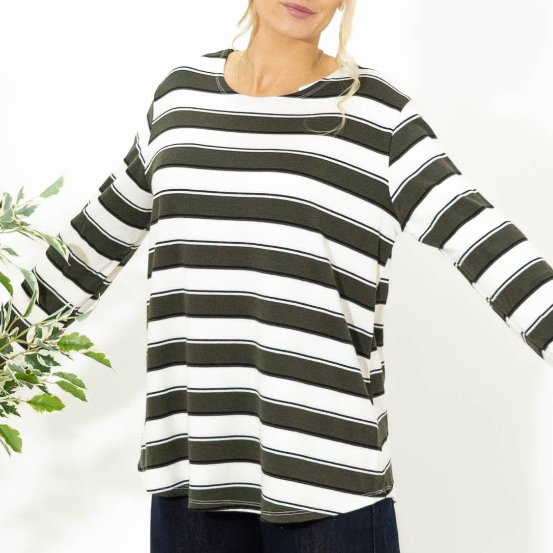 Ilsa stribet viskose strik, Khaki