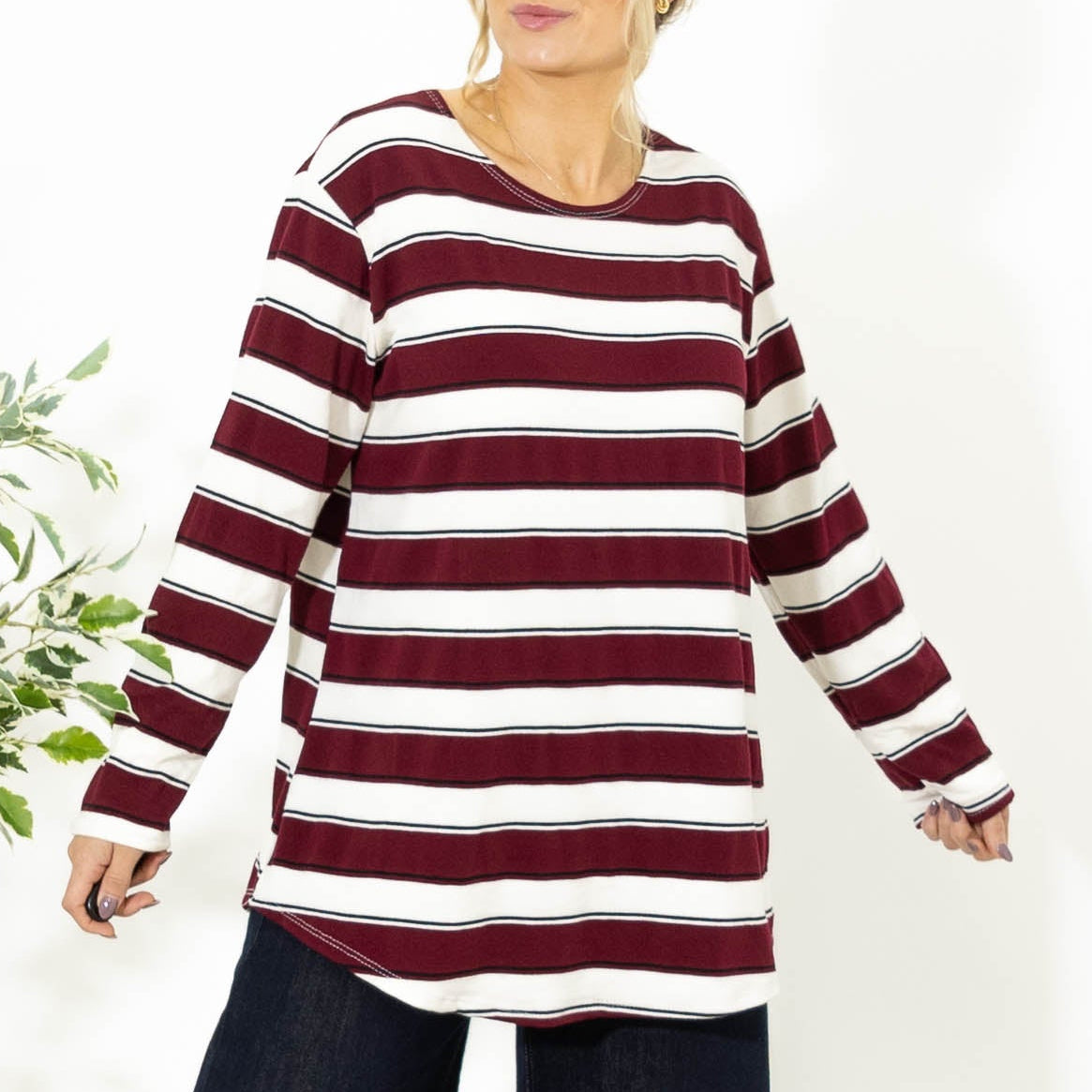 Ilsa stribet viskose strik, Bordeaux