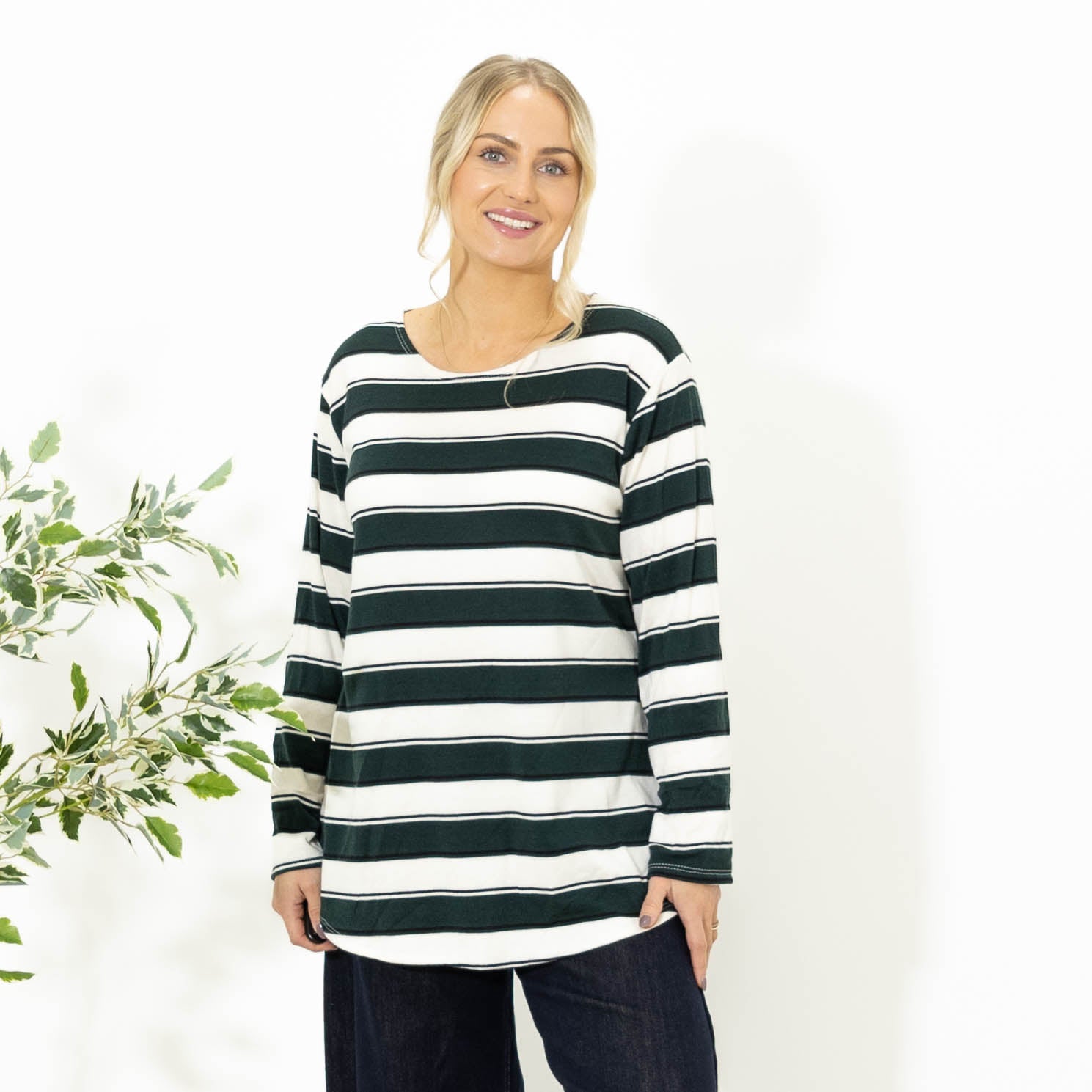 Ilsa stribet viskose strik, Flaskegrøn