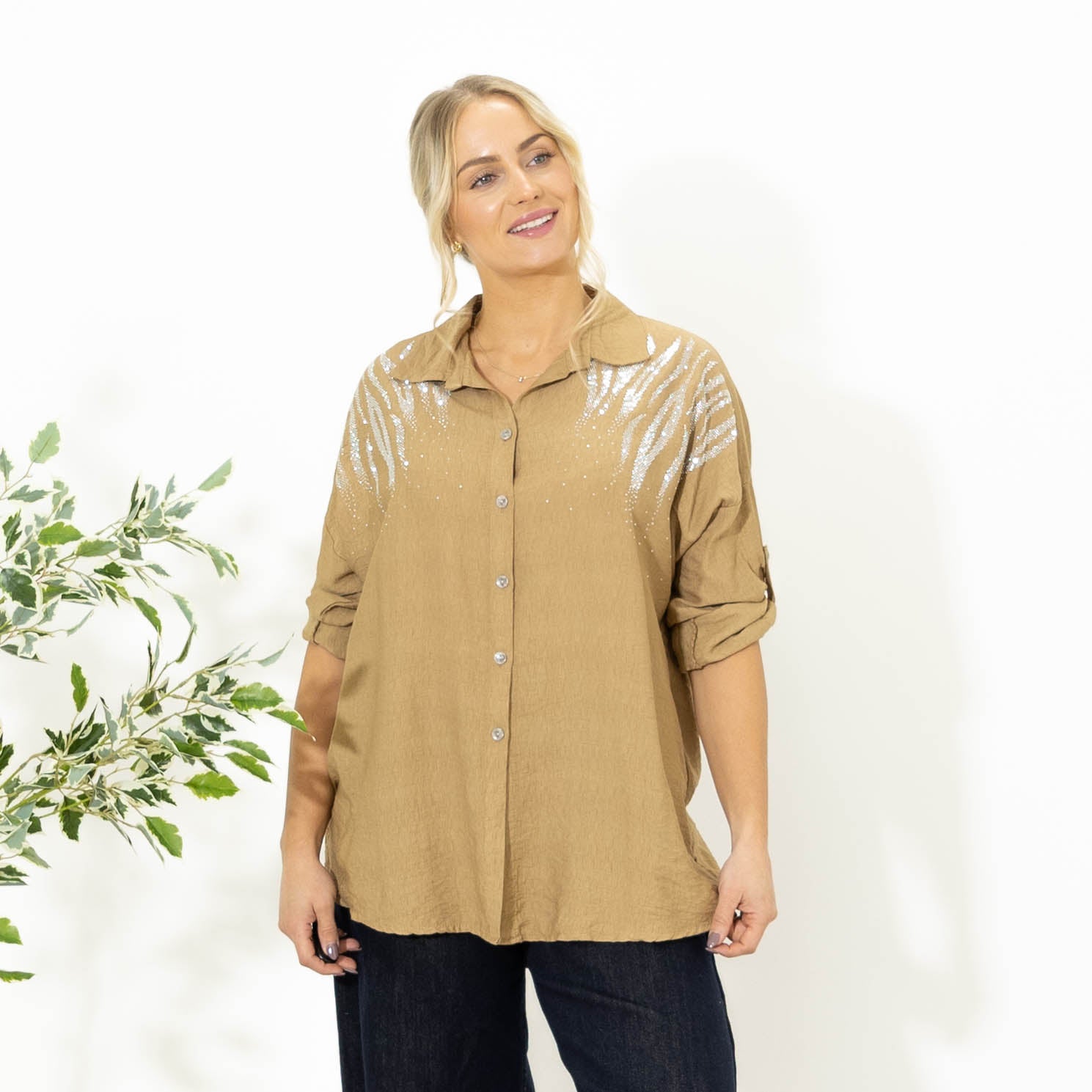 Ginny viskose skjorte, Camel