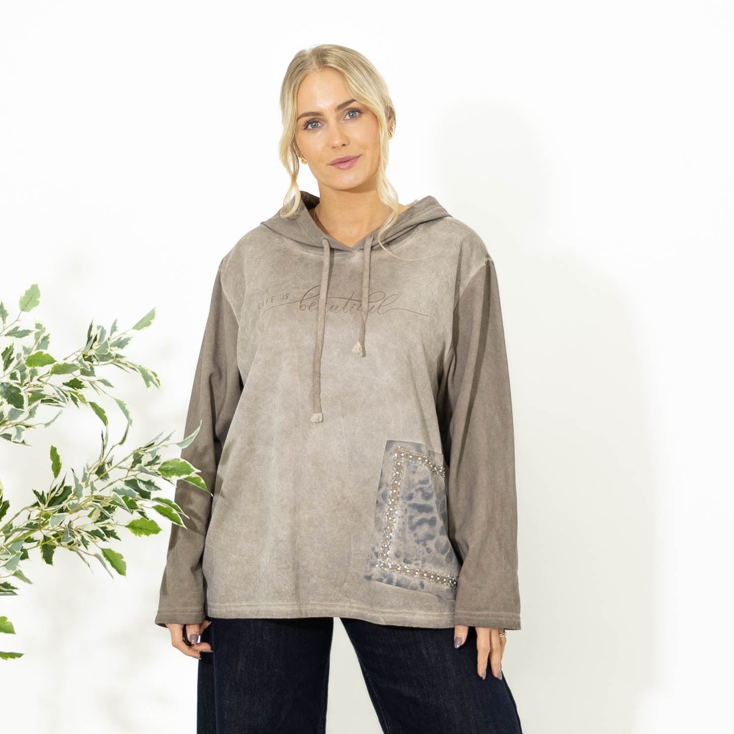 Alba sweatshirt m. hoodie, Taupe