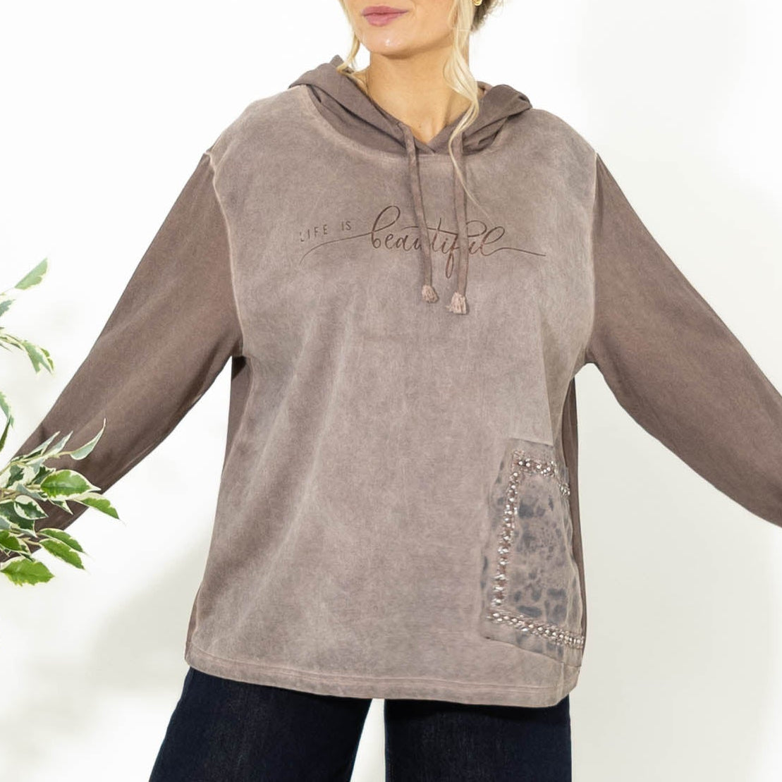 Alba sweatshirt m. hoodie, Choko