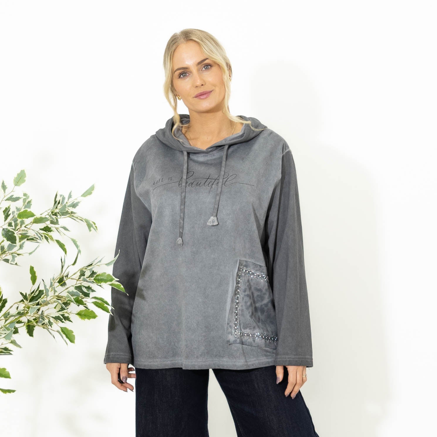 Alba sweatshirt m. hoodie, Grå
