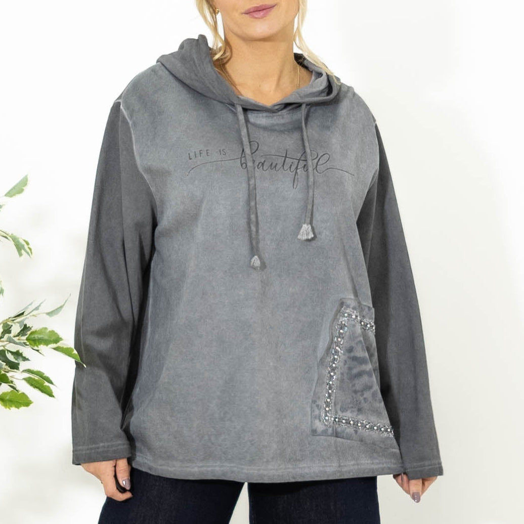 Alba sweatshirt m. hoodie, Grå