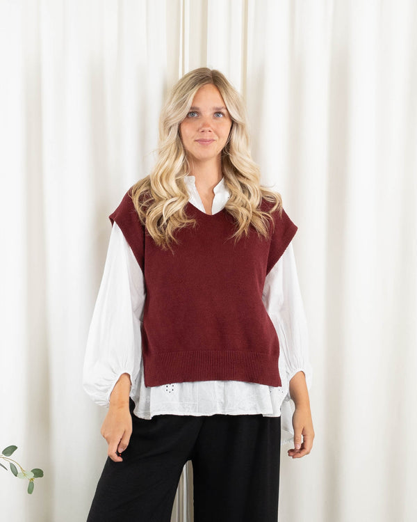 Vera slipover strik, Bordeaux