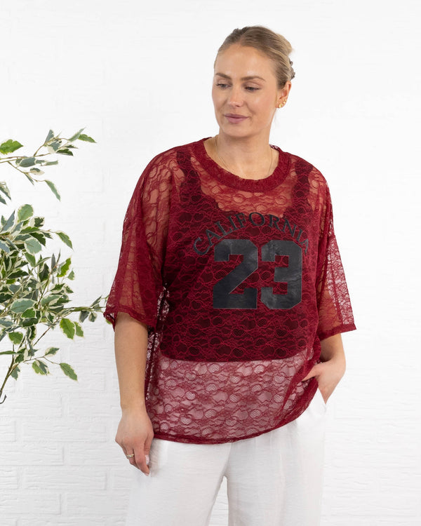 California mesh t-shirt, Bordeaux