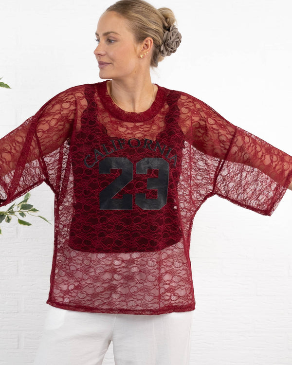 California mesh t-shirt, Bordeaux