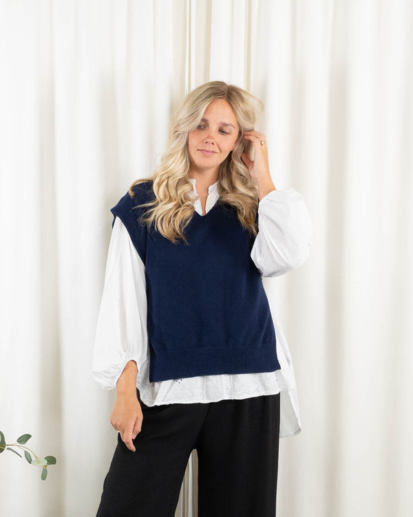 Vera slipover strik, Navy