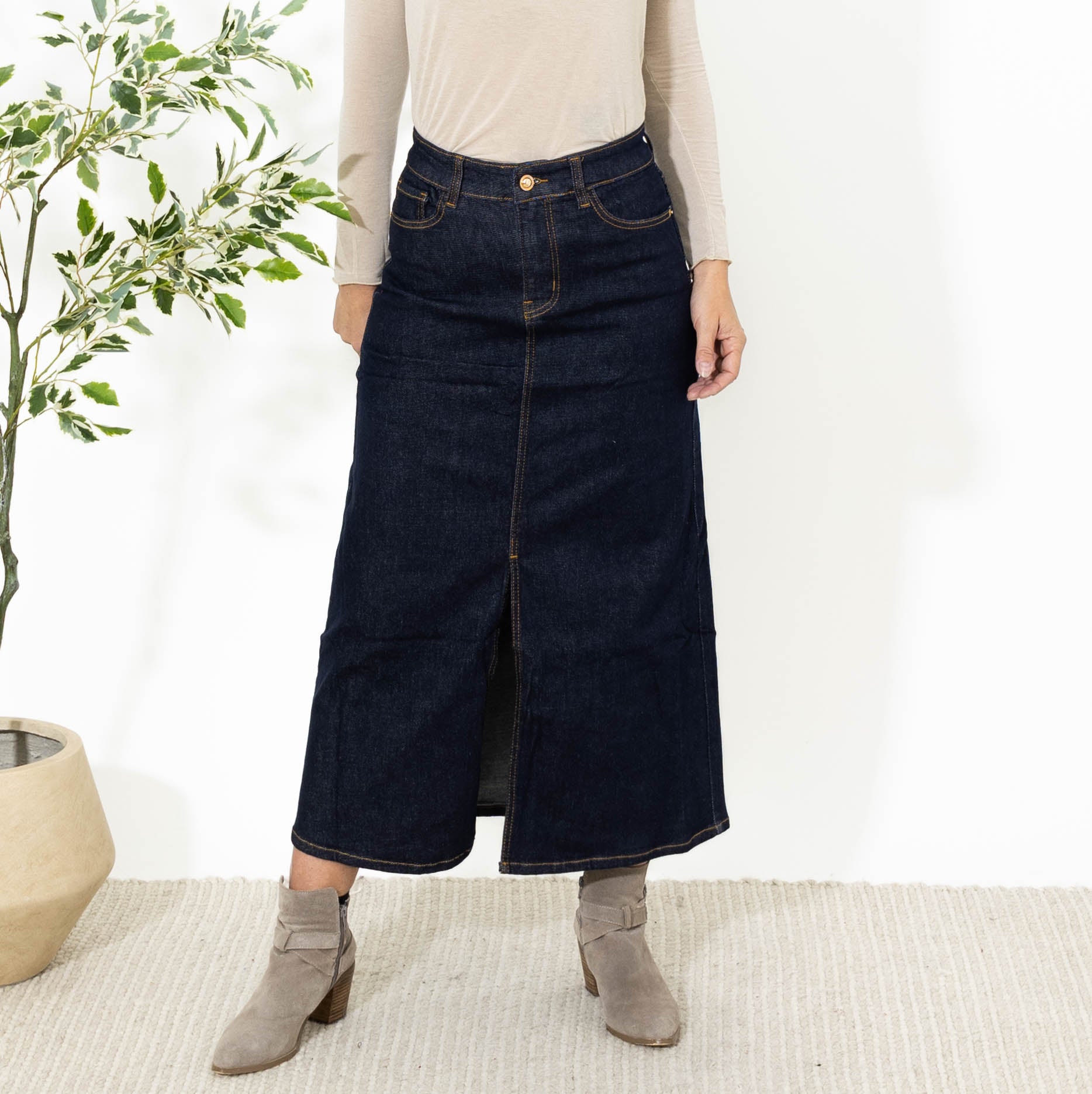 Louise Karostar denim nederdel, Denim blå