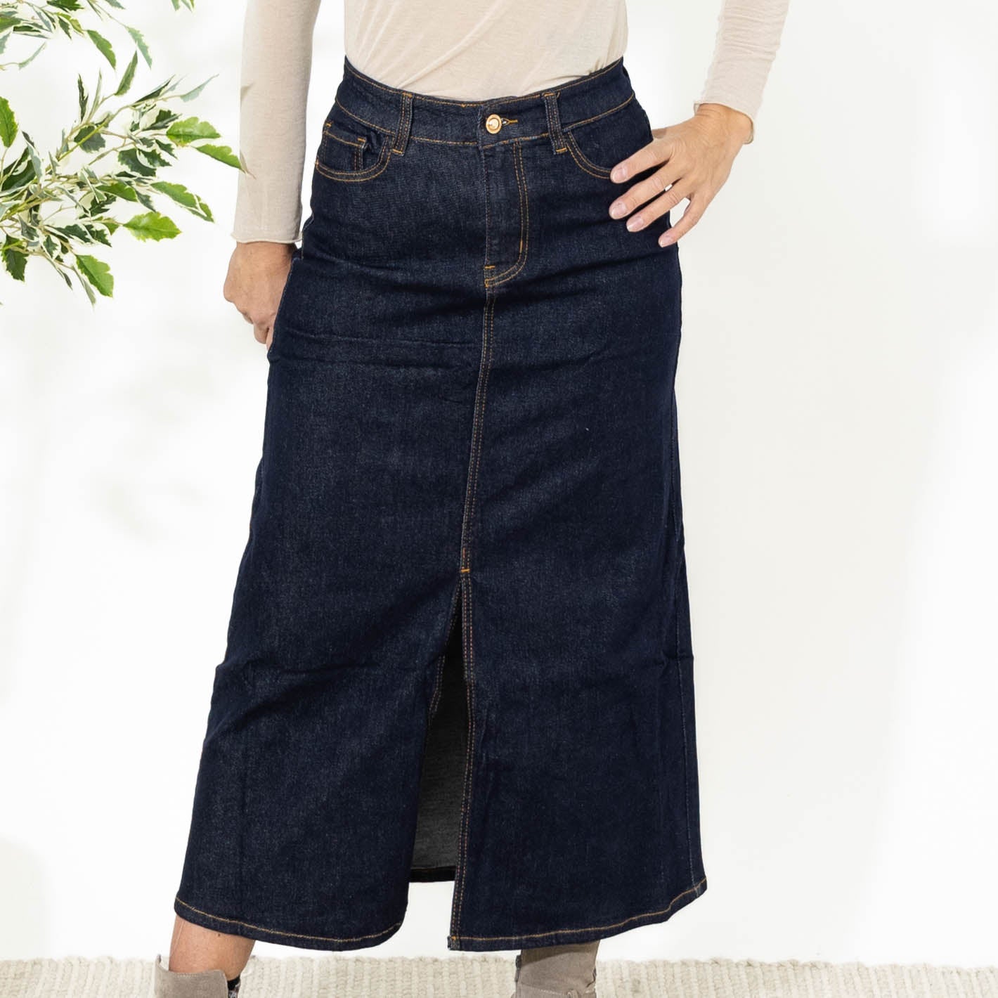 Louise Karostar denim nederdel, Denim blå