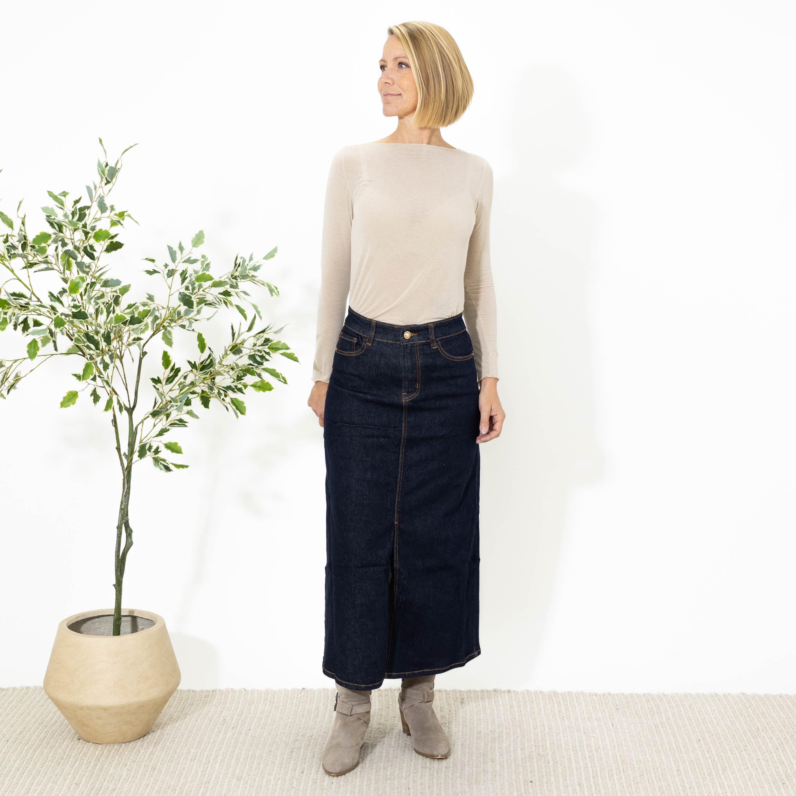 Louise Karostar denim nederdel, Denim blå