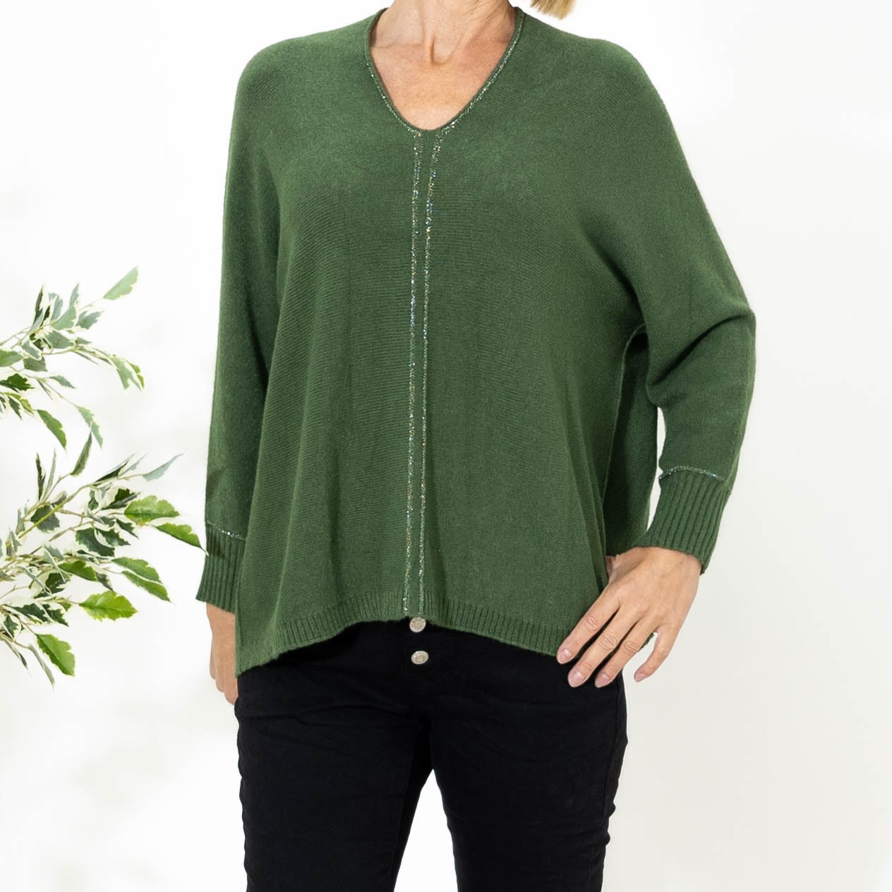 Jean v-hals strik, Emerald grøn